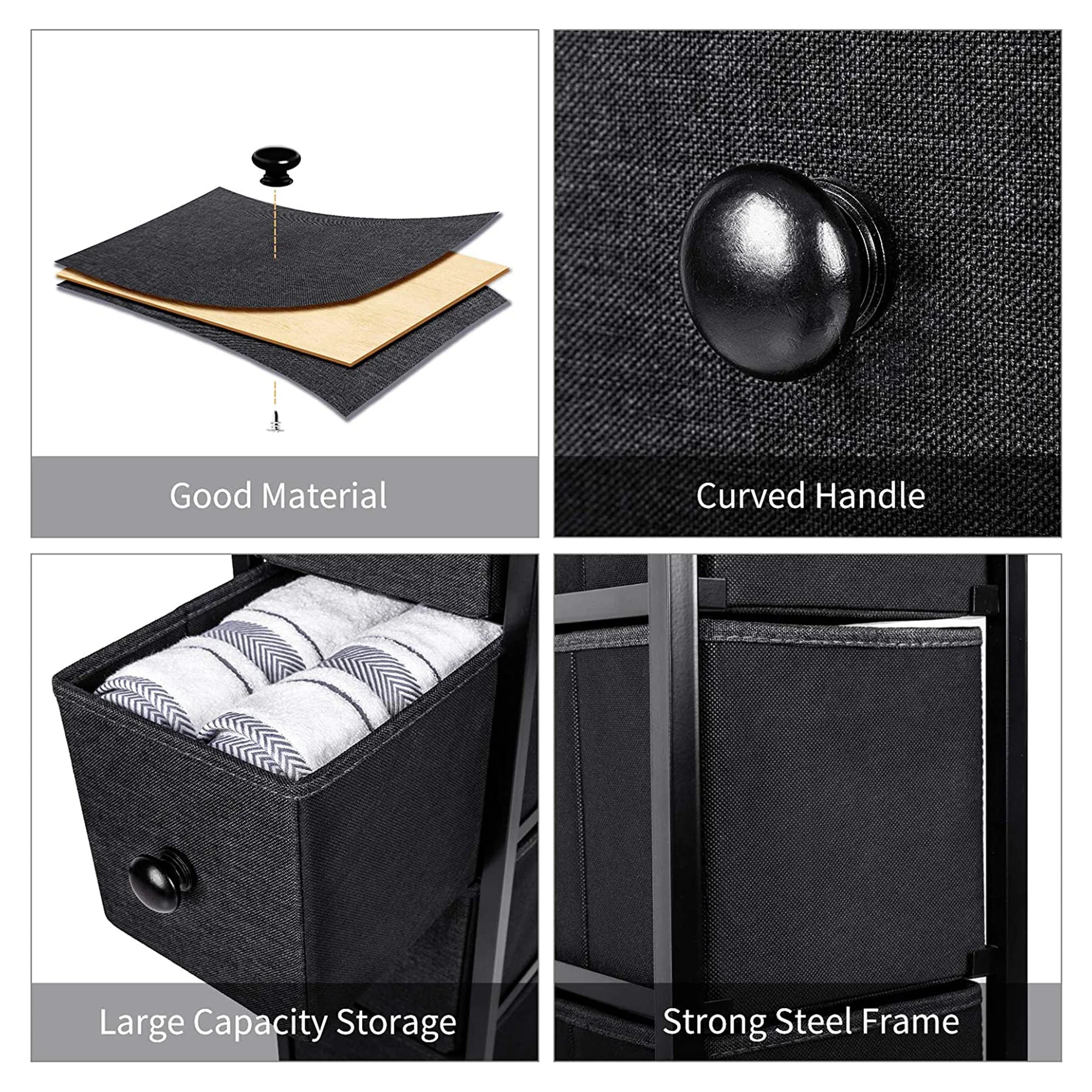 REAHOME 4 Drawer Vertical Storage Organizer Narrow Tower Dresser, Black Grey - Image 4