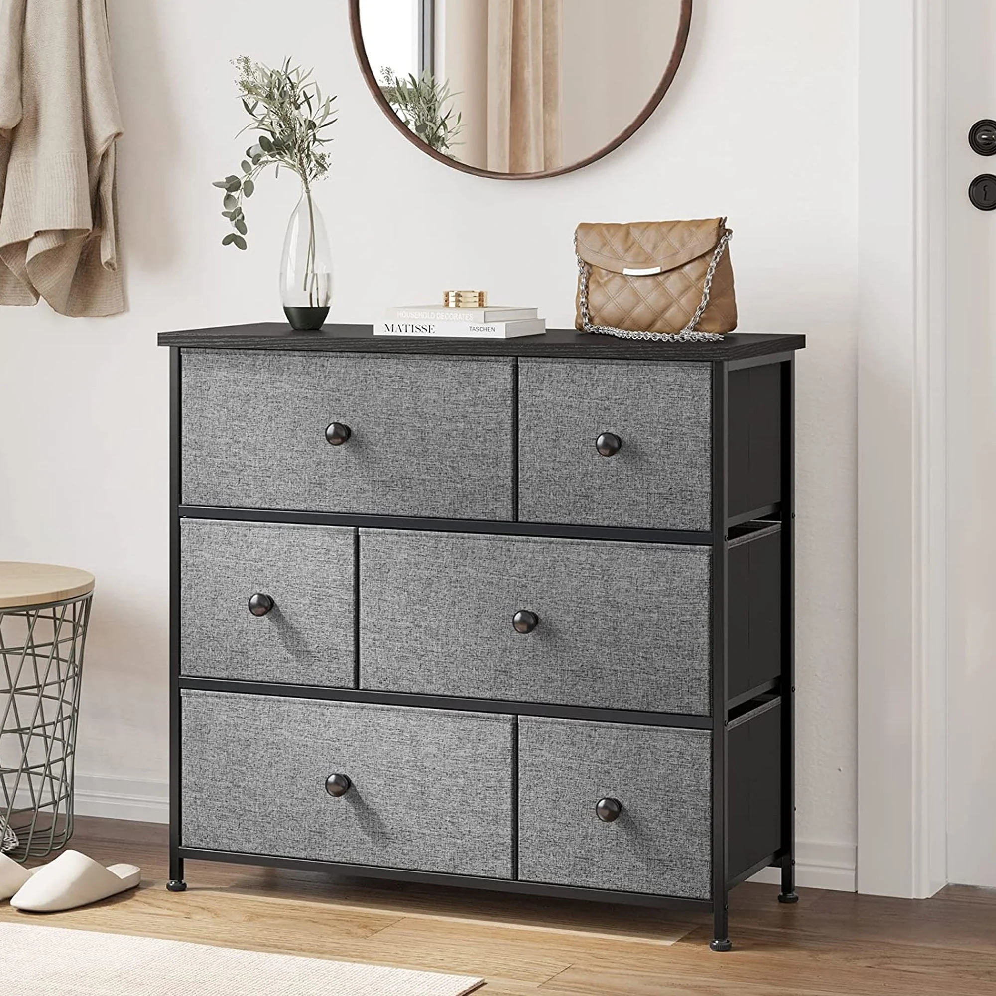 REAHOME 6 Drawer Dresser Organization Storage Unit with Steel Frame, Light Grey - Image 7