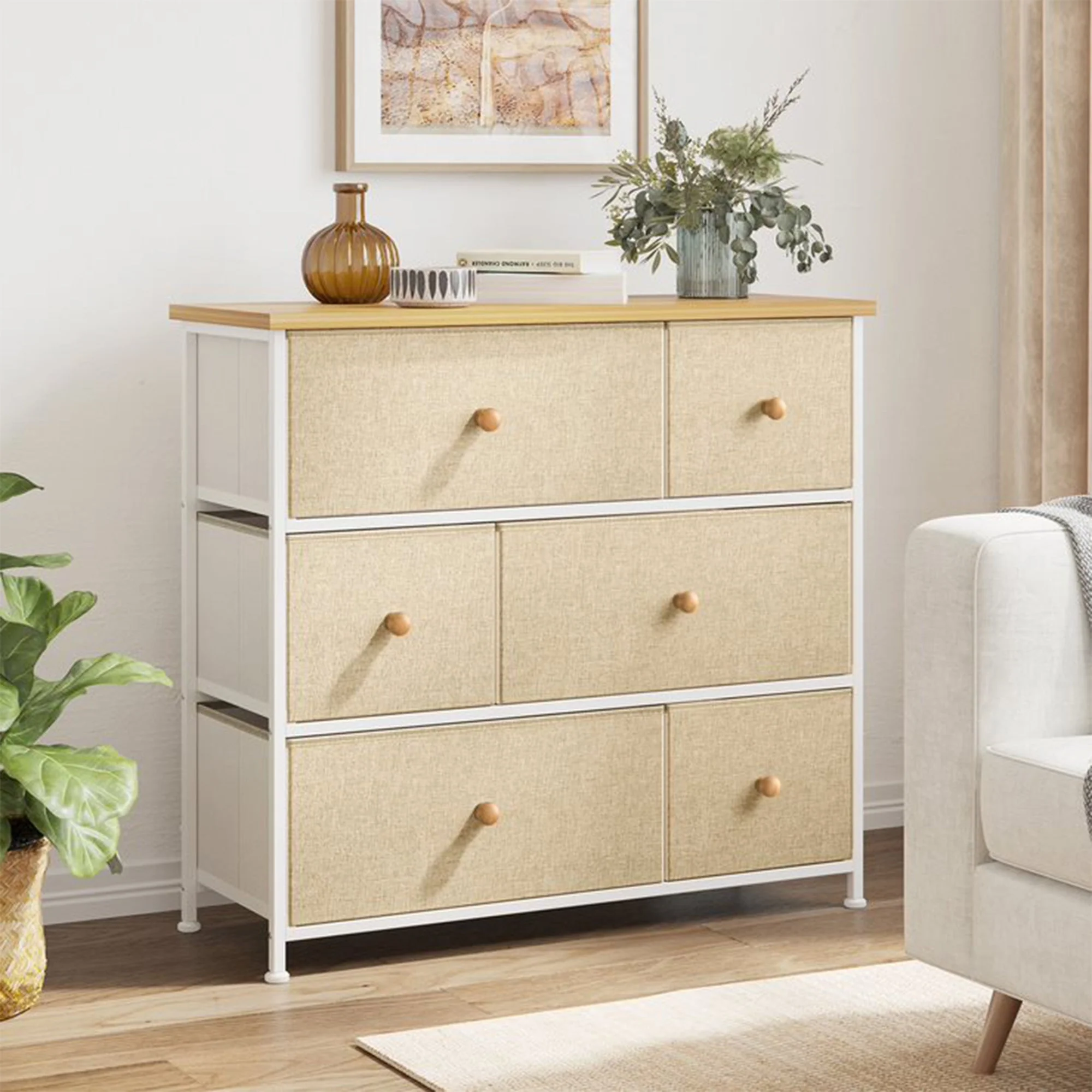 REAHOME 6 Drawer Dresser Organization Storage Unit with Steel Frame, Taupe - Image 7