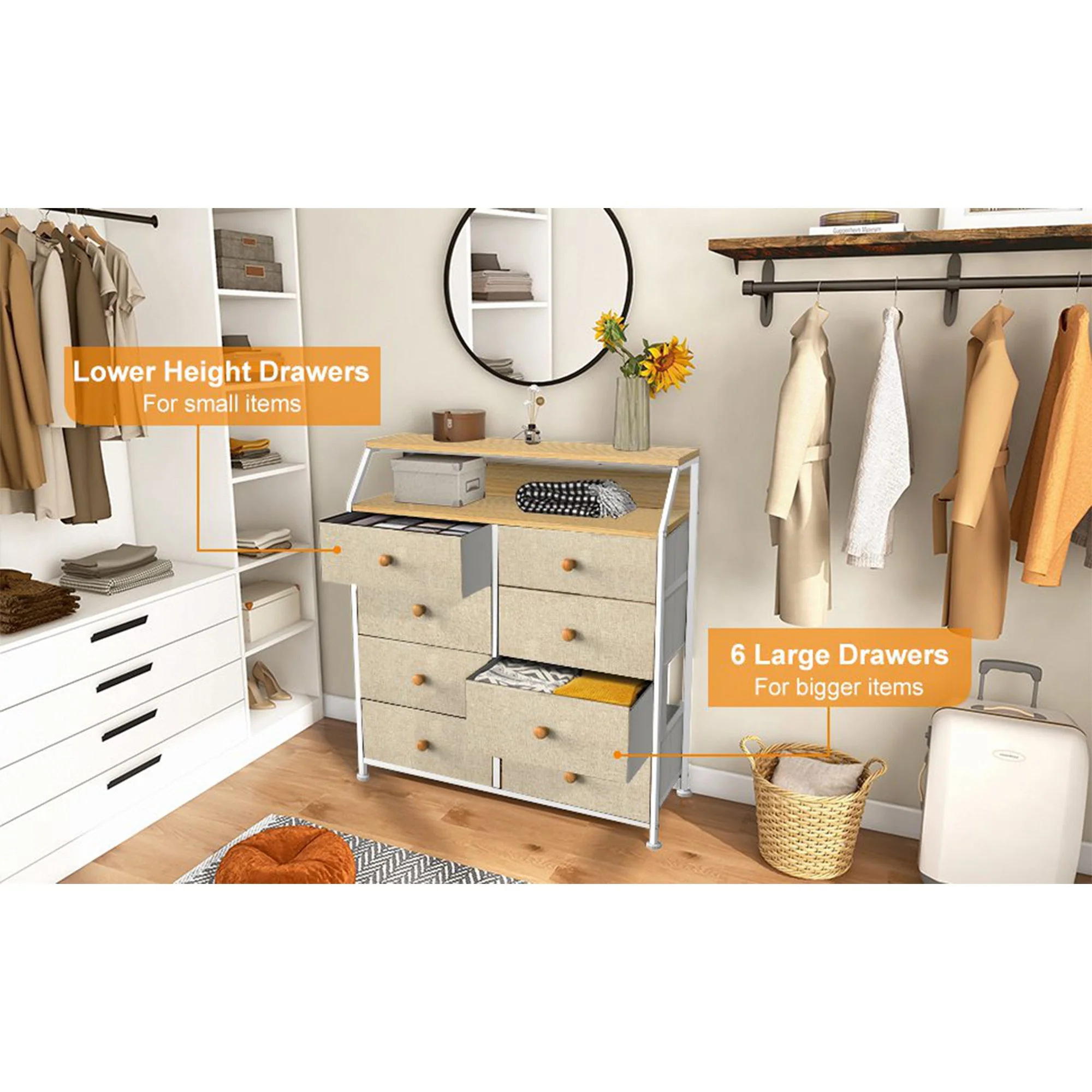 REAHOME 8 Drawer Wood Top Storage Organizer Dresser w/2 Drawer Organizers, Taupe - Image 8