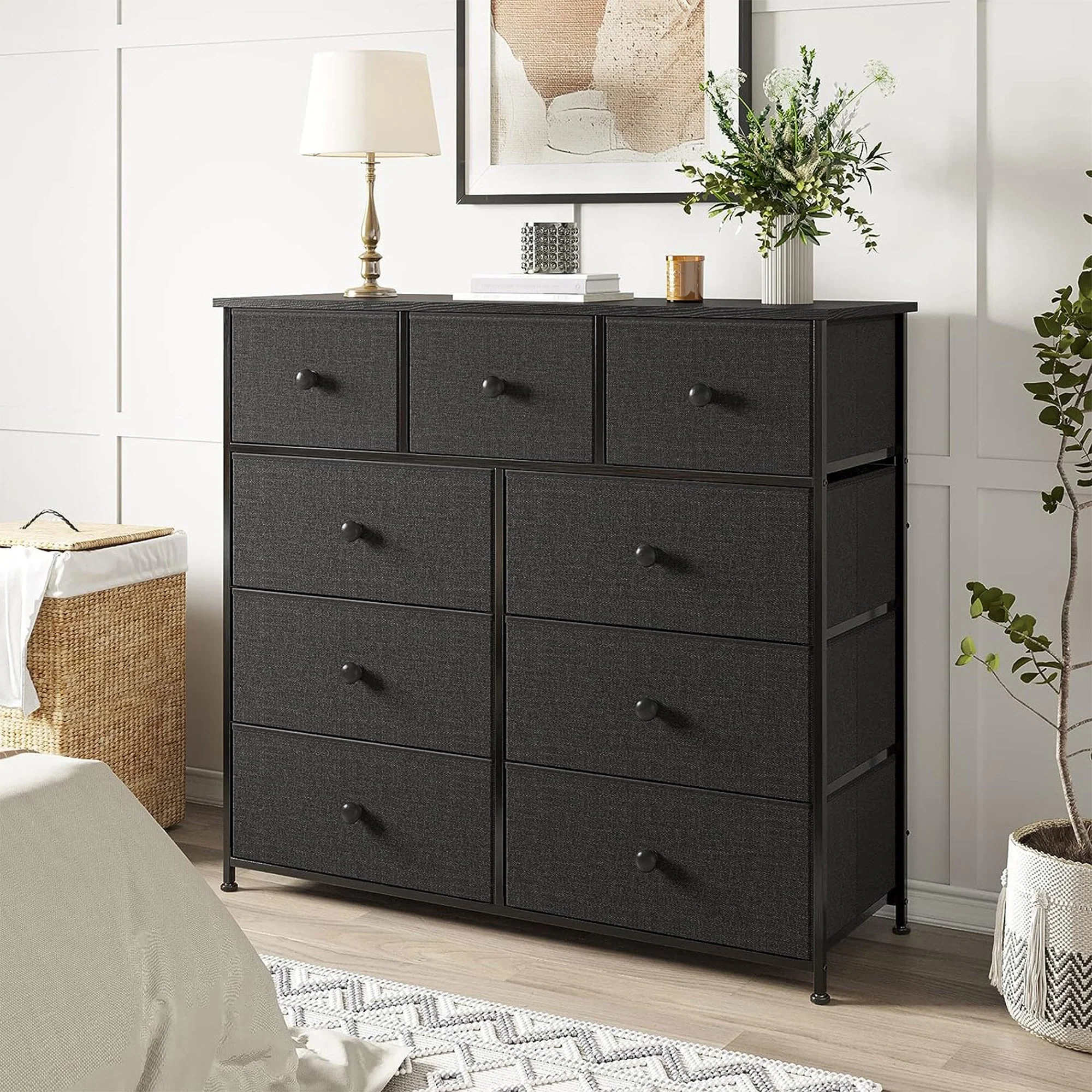 REAHOME 9 Drawer Steel Frame Bedroom Storage Organizer Chest Dresser, Black/Gray - Image 9