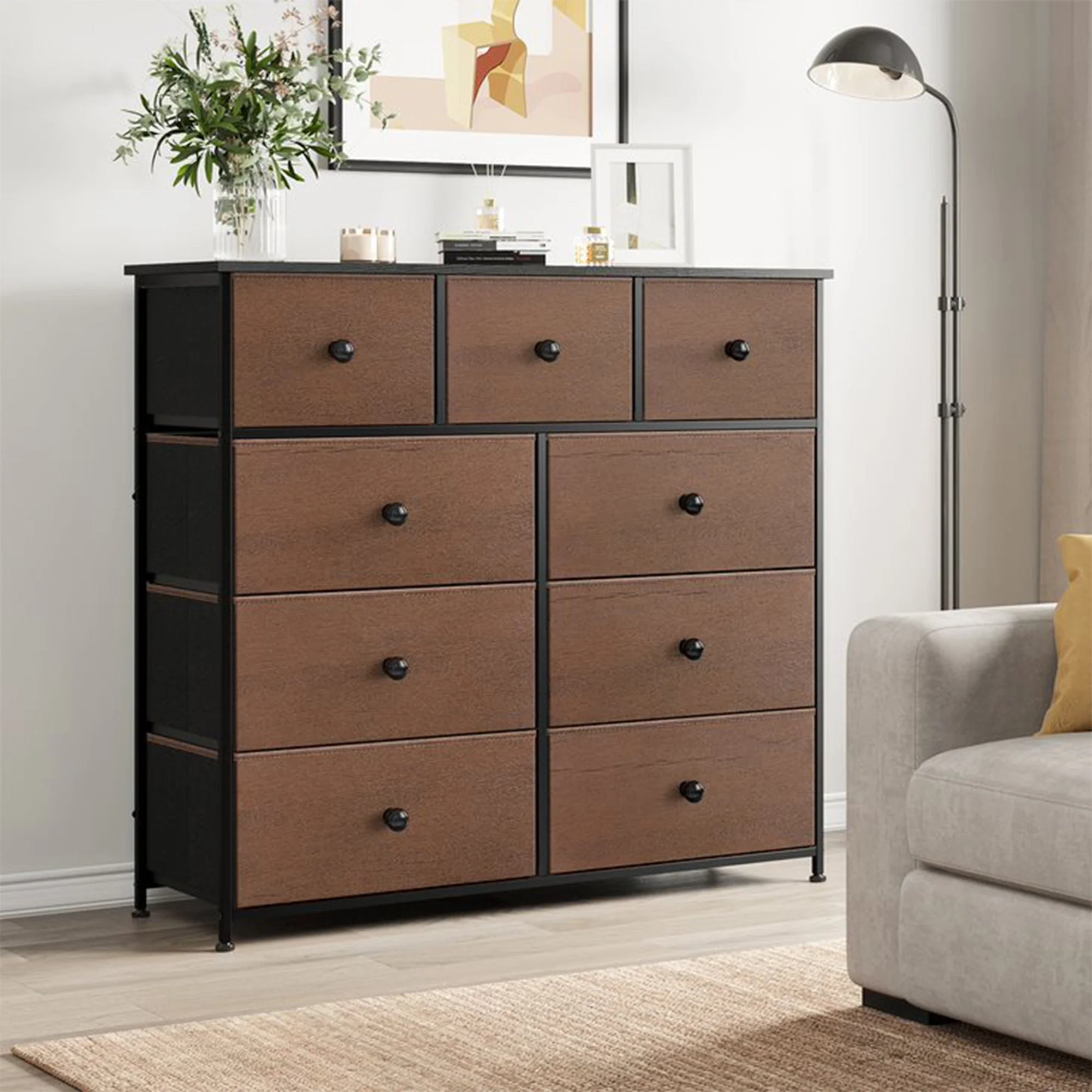 REAHOME 9 Drawer Steel Frame Bedroom Storage Organizer Chest Dresser, Espresso - Image 7