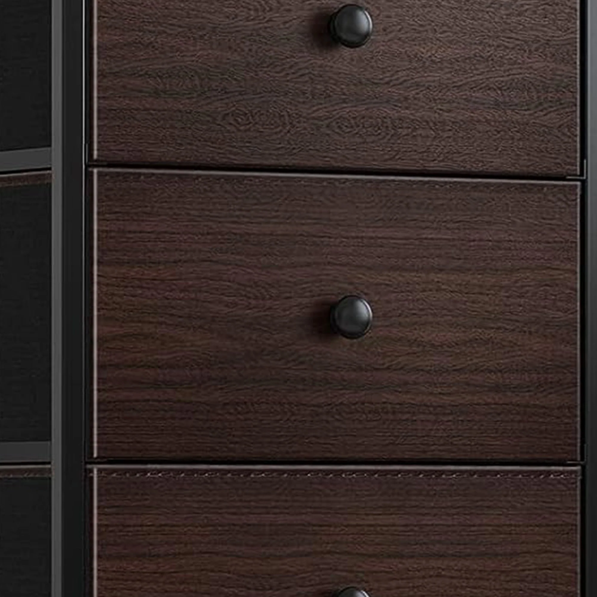 REAHOME Vertical Narrow Metal Tower Dresser w/5 Fabric Drawer Bins, Rustic Brown - Image 5