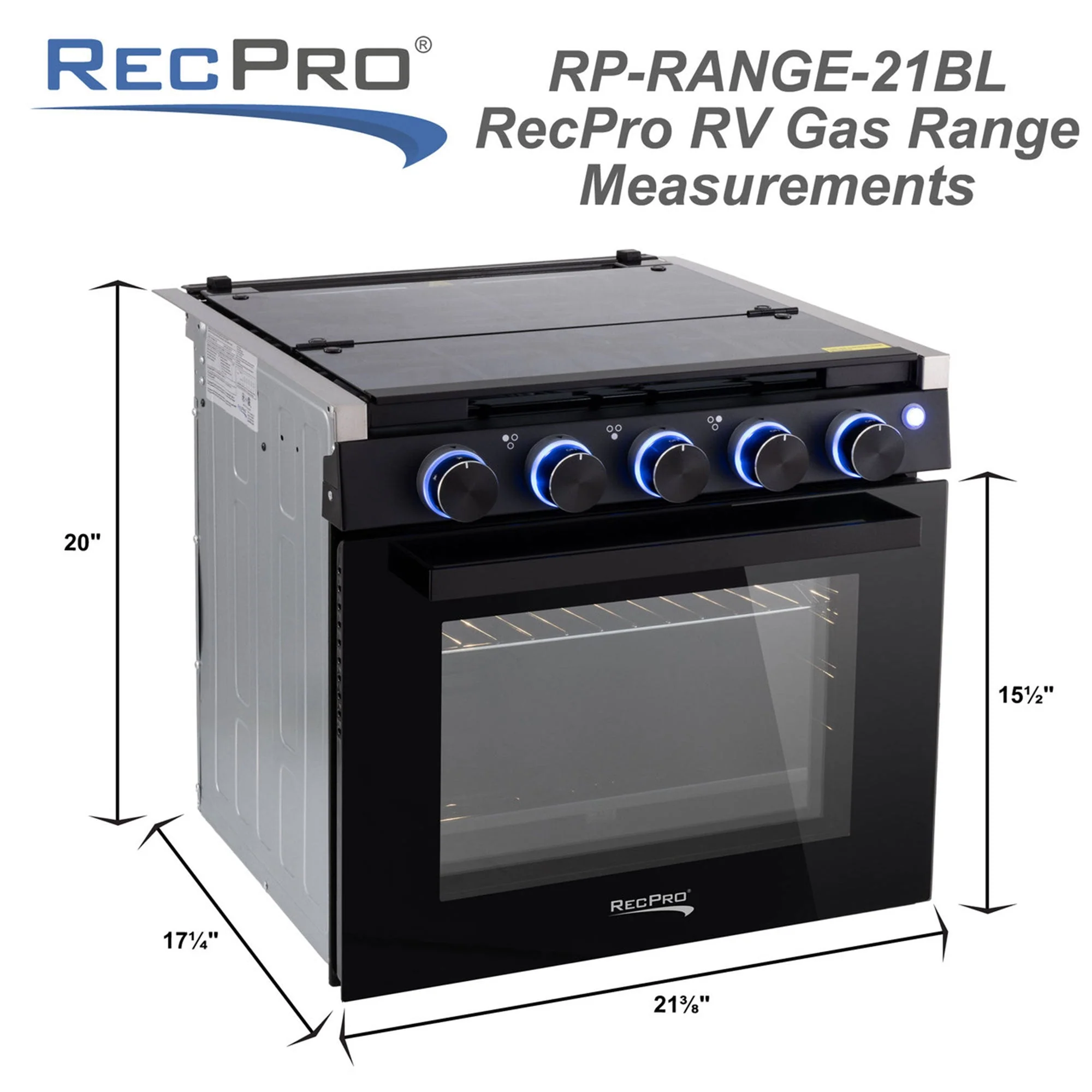 RecPro 17" Tall 3 Burner Propane RV Stove Gas Range without Range Hood, Silver - Image 2
