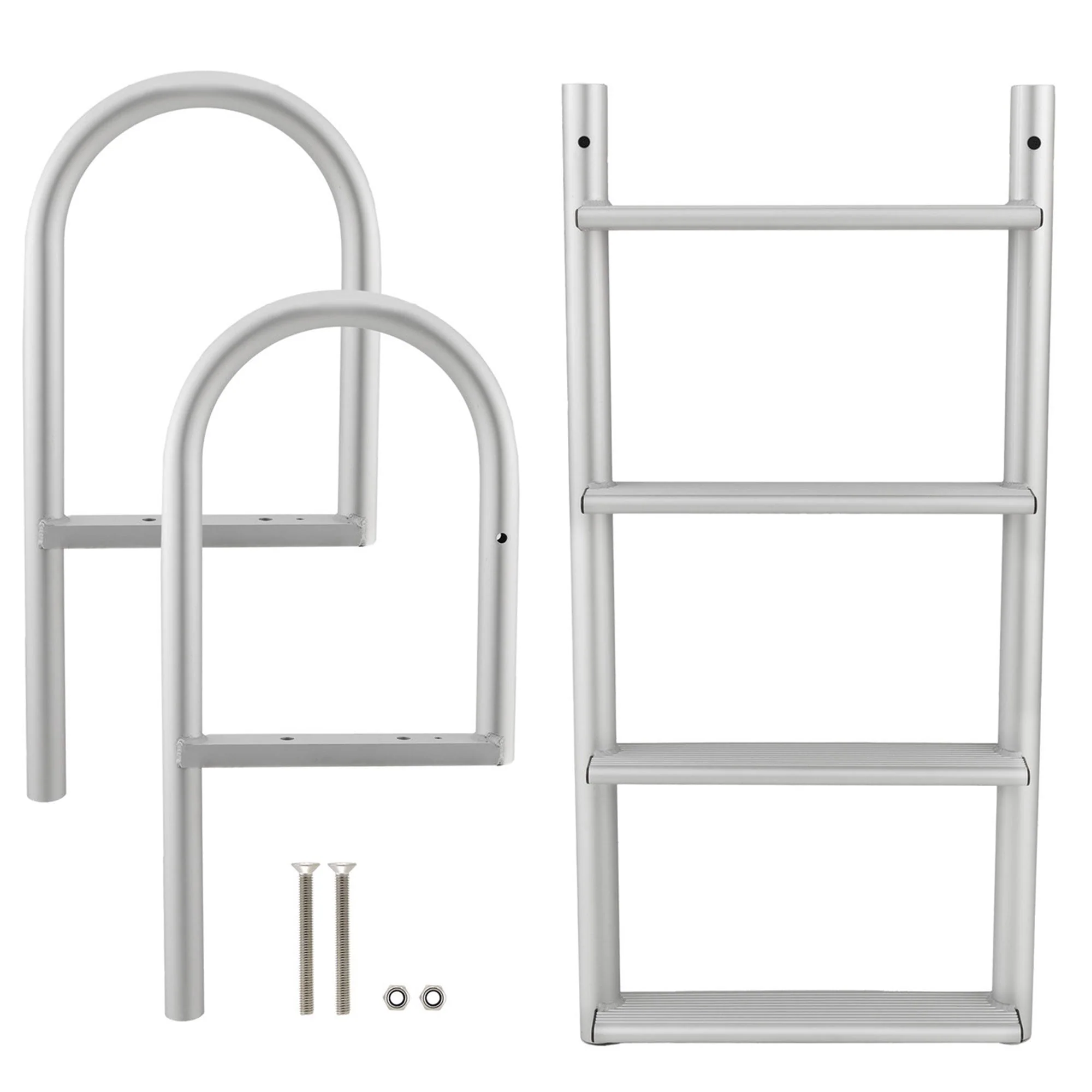 RecPro 4 Step Aluminum Marine Grade Dock and Pier Stationary Ladder, Silver - Image 9
