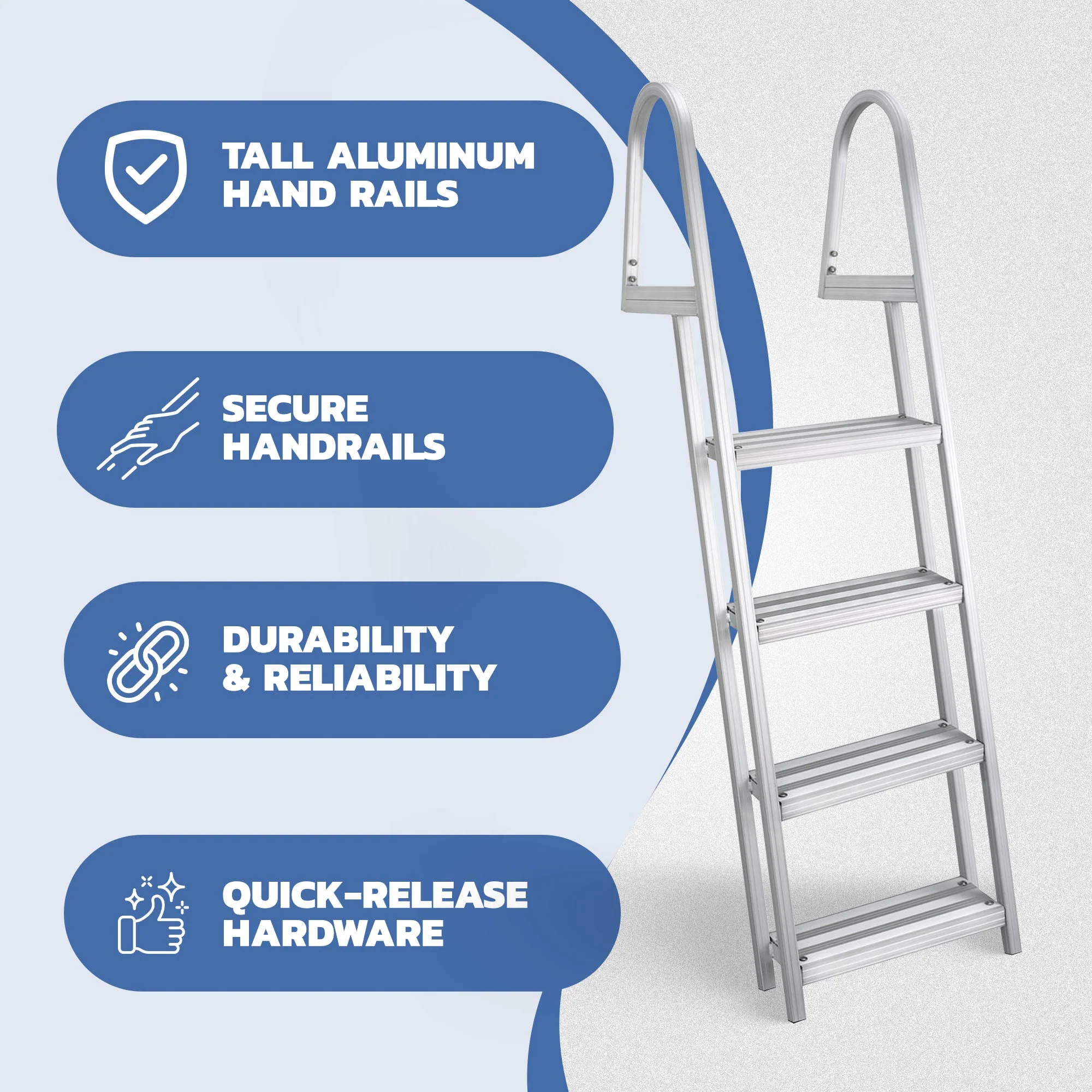 RecPro 4 Step Angled Aluminum Pontoon Dock and Boat Boarding Ladder, Silver - Image 2