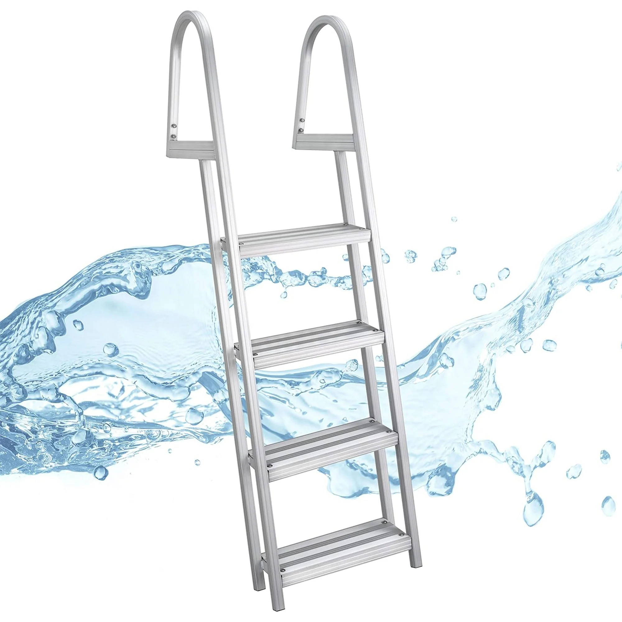 RecPro 4 Step Angled Aluminum Pontoon Dock and Boat Boarding Ladder, Silver - Image 8
