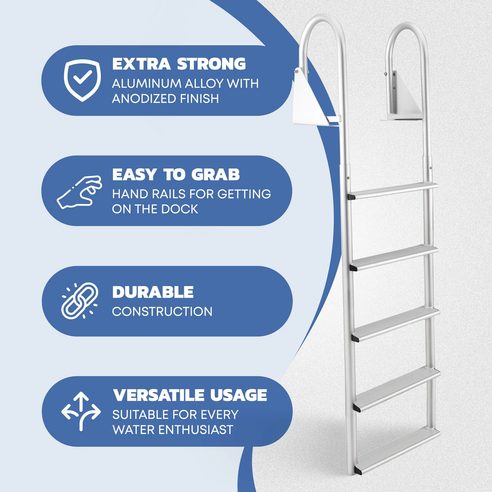 RecPro 5 Step Aluminum Marine Grade Dock Pier Attachment Flip Up Ladder, Silver - Image 2
