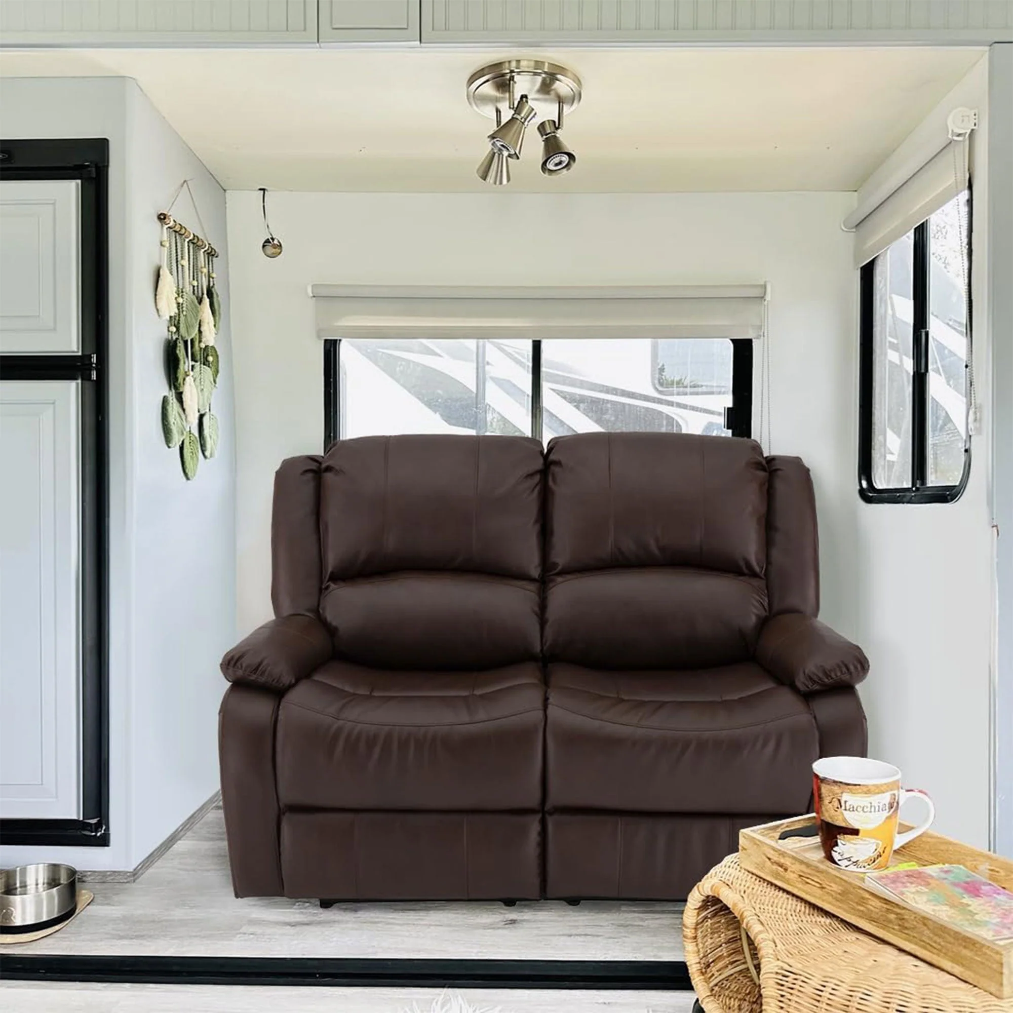 RecPro Charles 58 Inch Recliner Sofa RV Faux Leather Lounge Furniture, Mahogany - Image 6