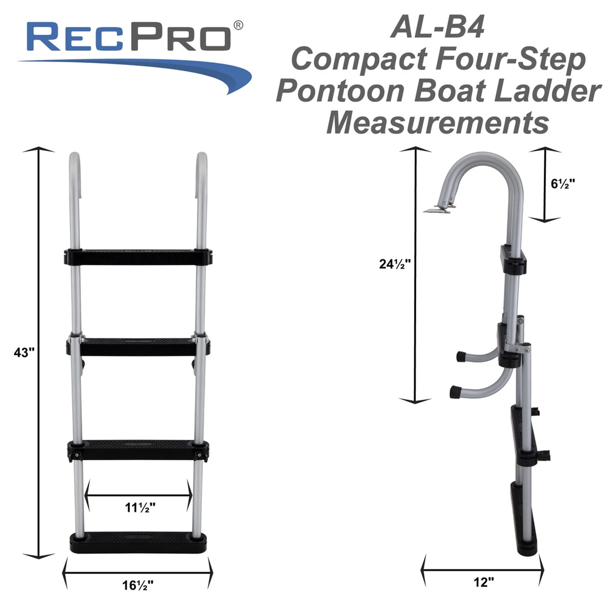 RecPro Compact Space Saving Aluminum 4-Step Pontoon Boat Ladder w/Plastic Steps - Image 6