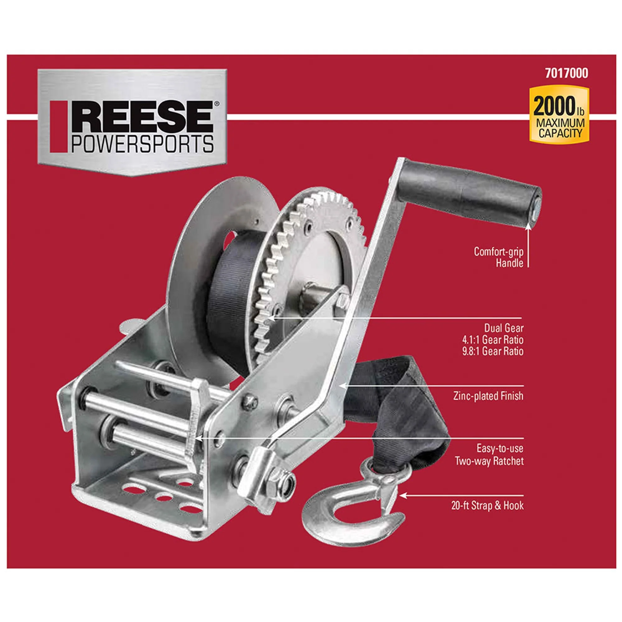 Reese 7017000 20 Foot Hook Strap Zinc Plated Carbon Steel Marine Ratchet Winch - Image 5