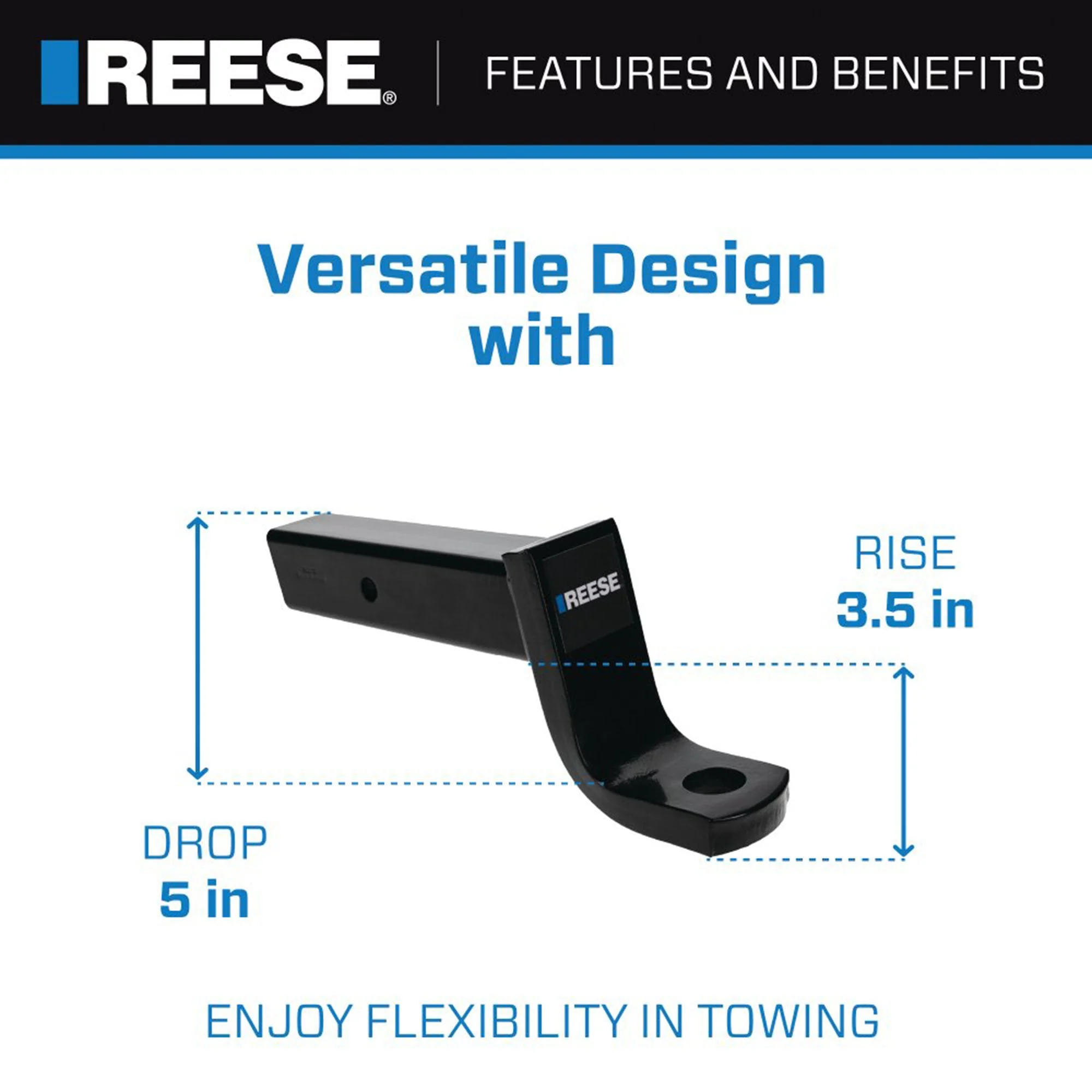 REESE Trailer Hitch Ball Mount, Fits 2.5" Receiver, 5" Drop, 13,000 lbs, Black - Image 4