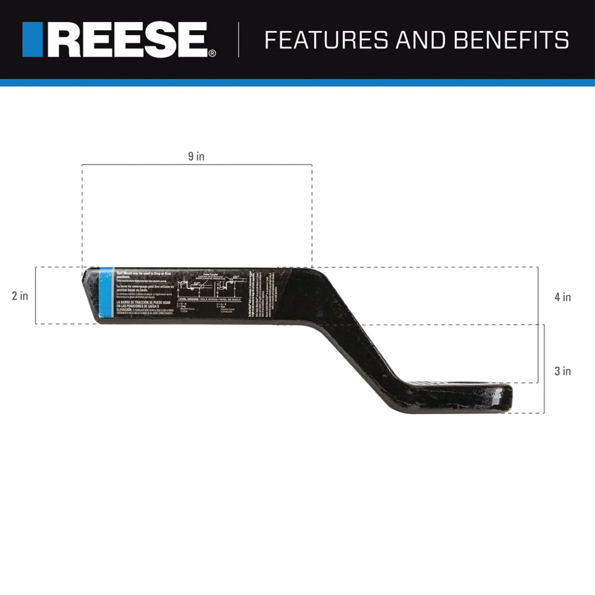 REESE Trailer Hitch Ball Mount, Fits 2" Receiver, 4" Drop, 16000 lbs, Black - Image 5
