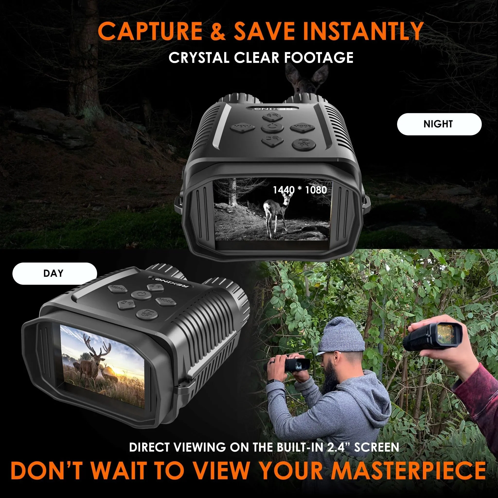 REXING B1 Mini – 1080p Night Vision Mini Digital Binoculars – Travel Infrared Binoculars Save Image And Video w/ Viewing Screen, High-Tech Hunting Gear - Image 4