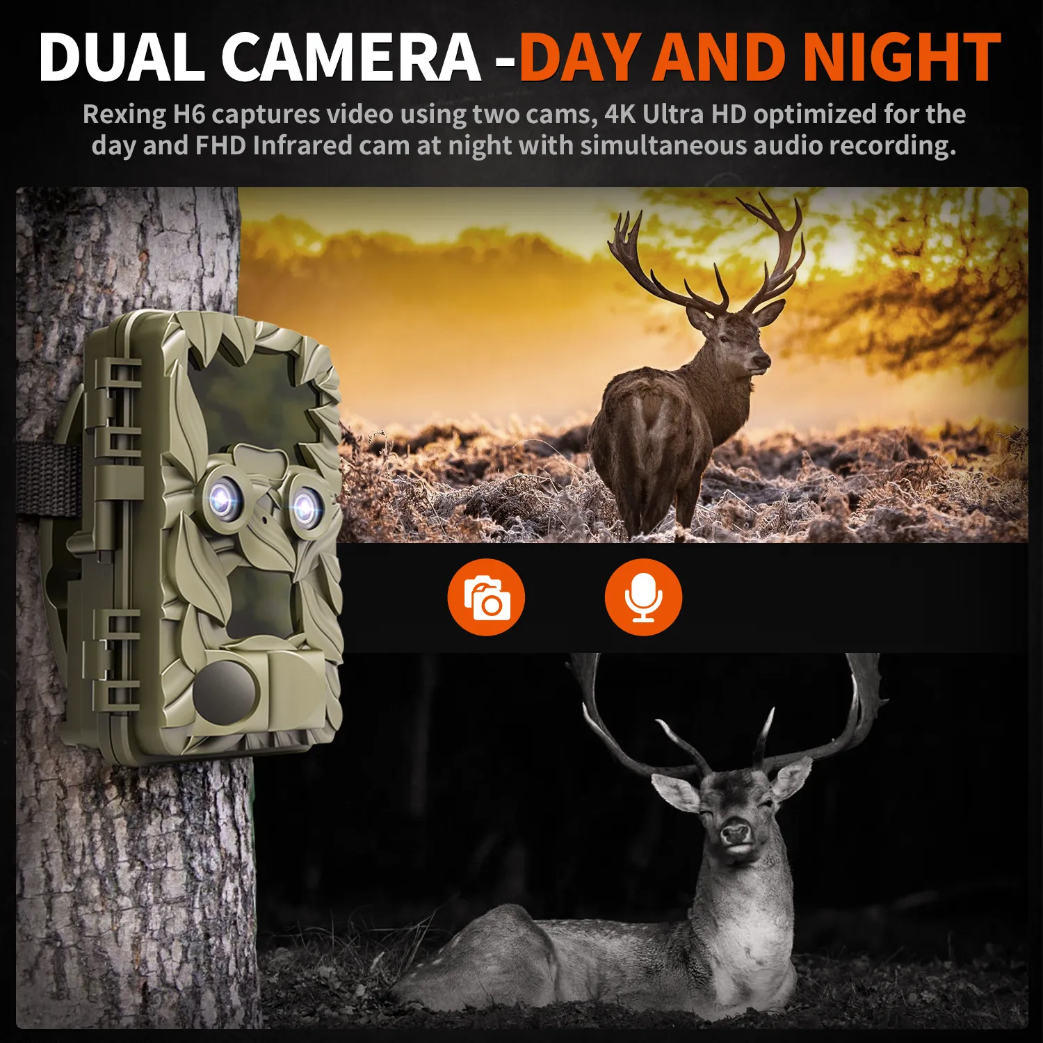 Rexing Woodlens H6 Dual Camera Trail Cam 4K+FHD Ultra HD Video - Image 4