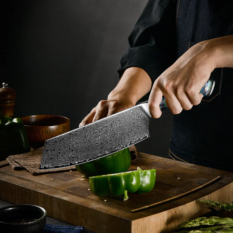 Ronin VG10 Damascus Cleaver Knife with Abalone Shell Handle - Image 5