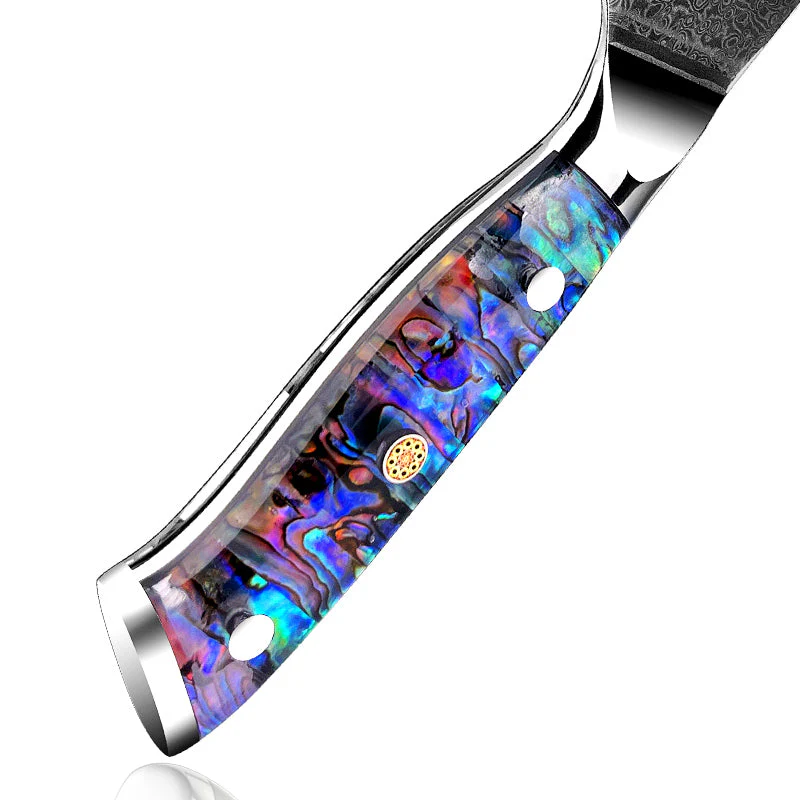 Ronin VG10 Damascus Cleaver Knife with Abalone Shell Handle - Image 8