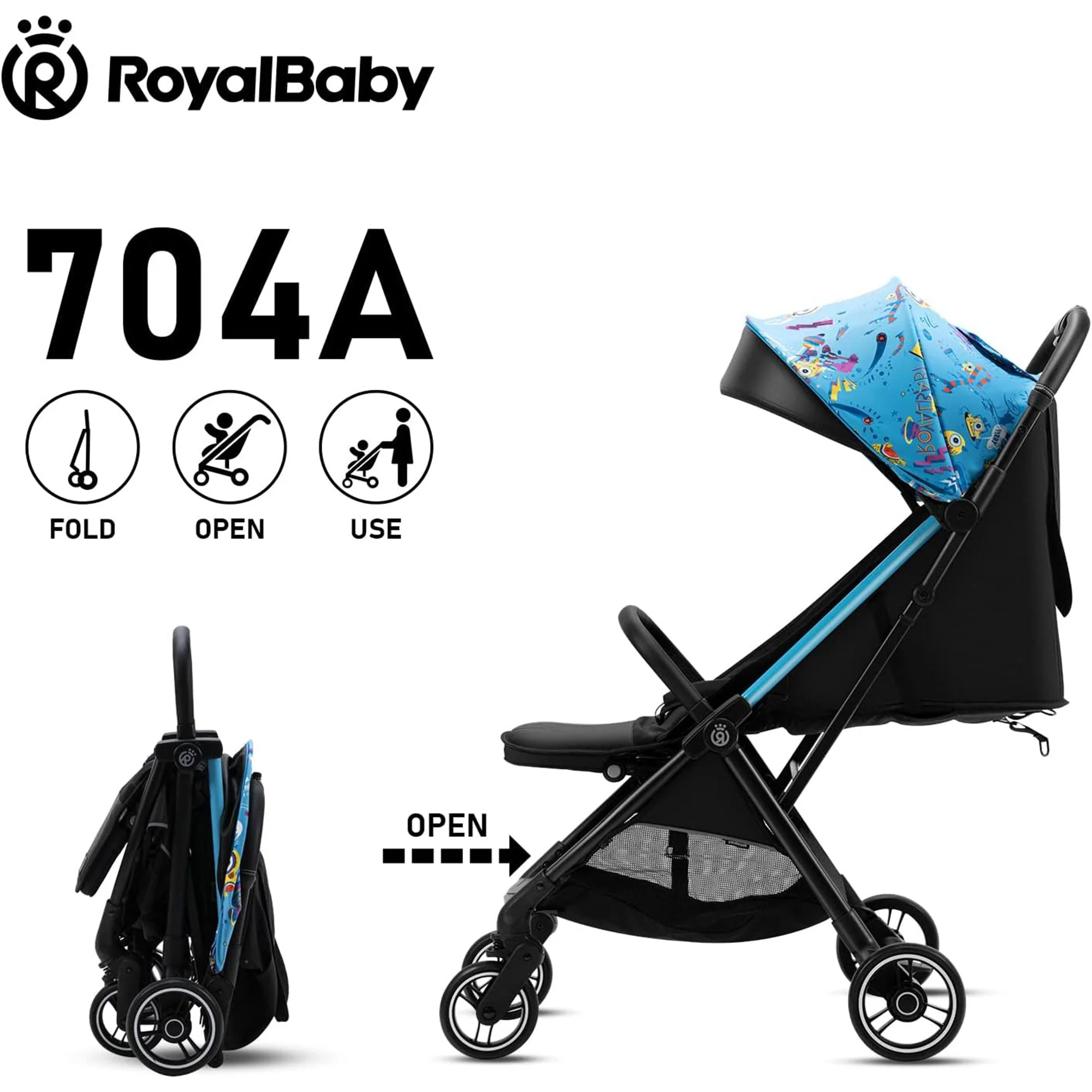RoyalBaby 360 Classic Seat Compact Fold Portable Travel Stroller, Black/Blue - Image 9