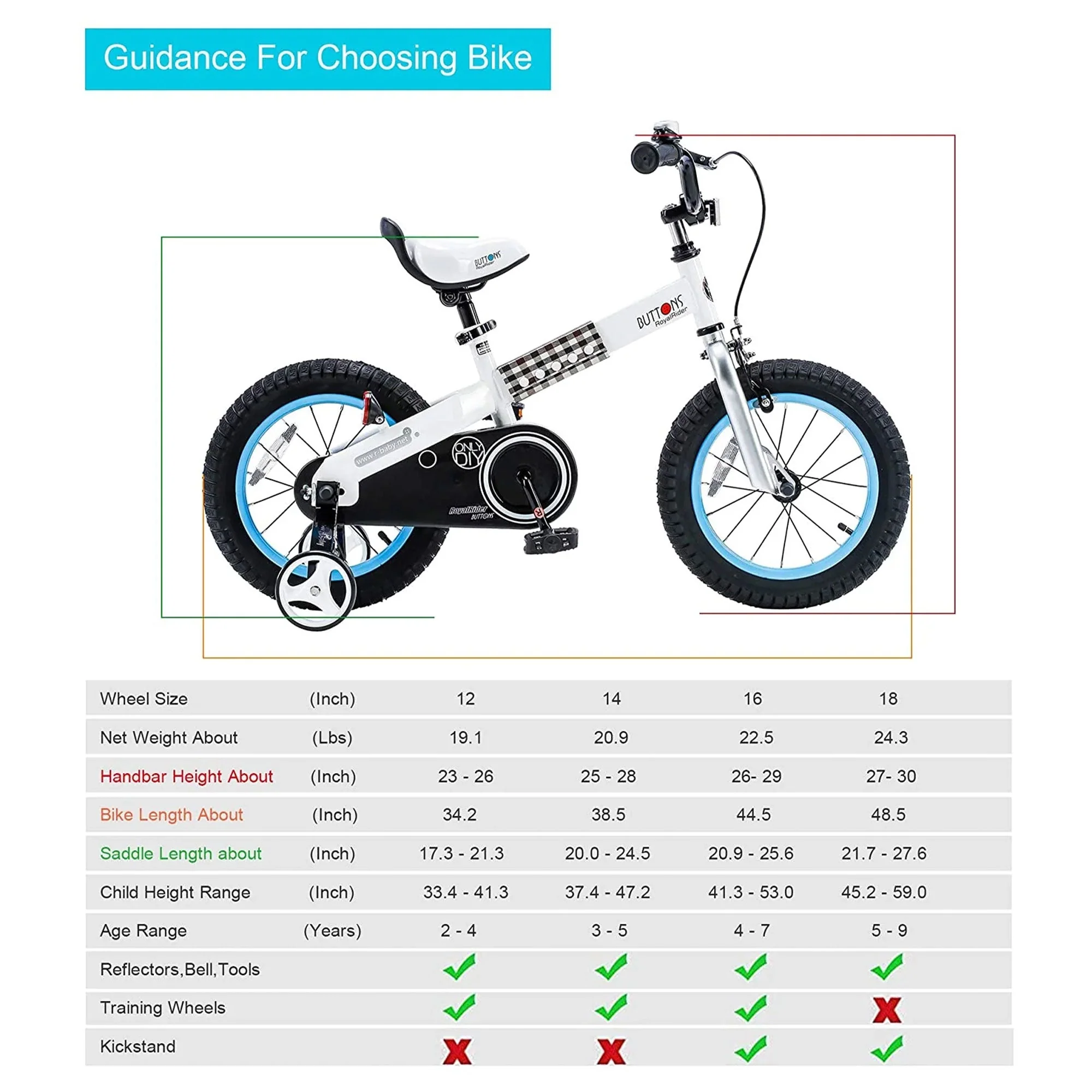 RoyalBaby Buttons 16 Inch Kids Bike with Kickstand and Training Wheels, Blue - Image 5