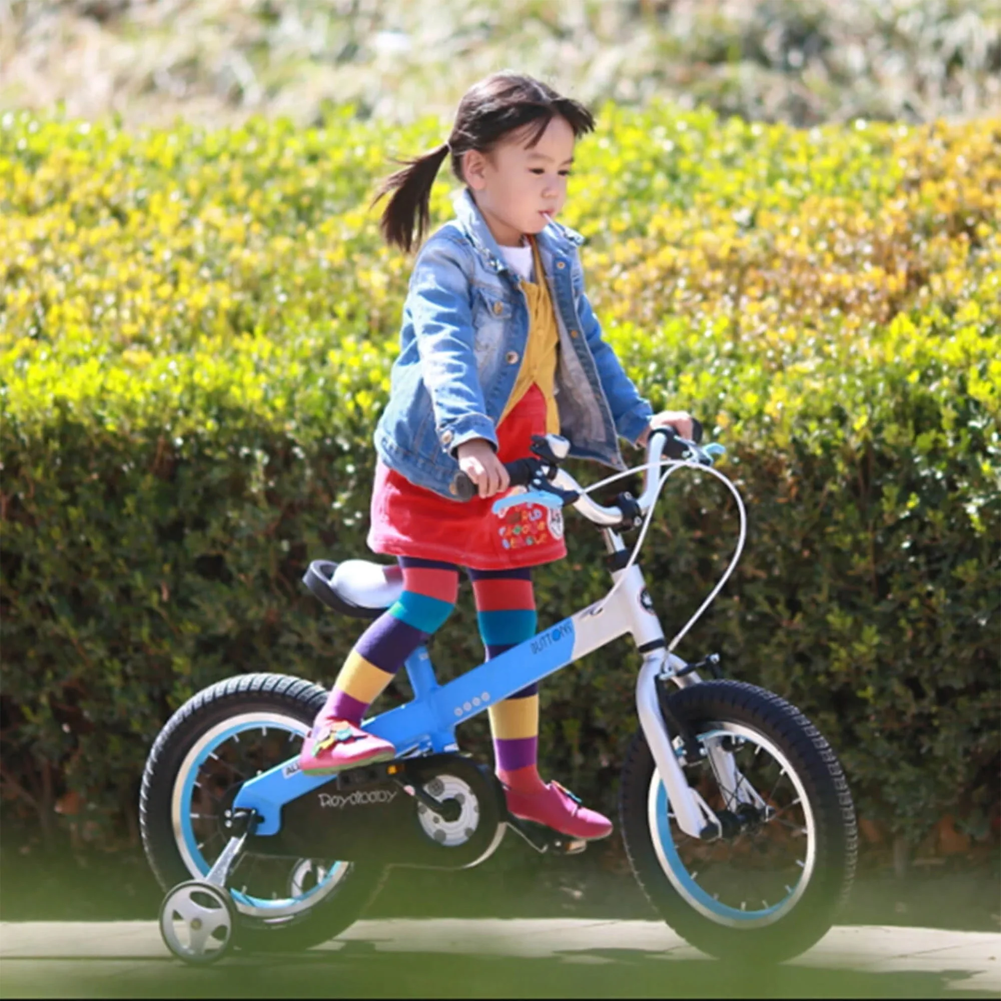 RoyalBaby Buttons 16'' Kids Bike with Kickstand & Training Wheels, Matte Blue - Image 10