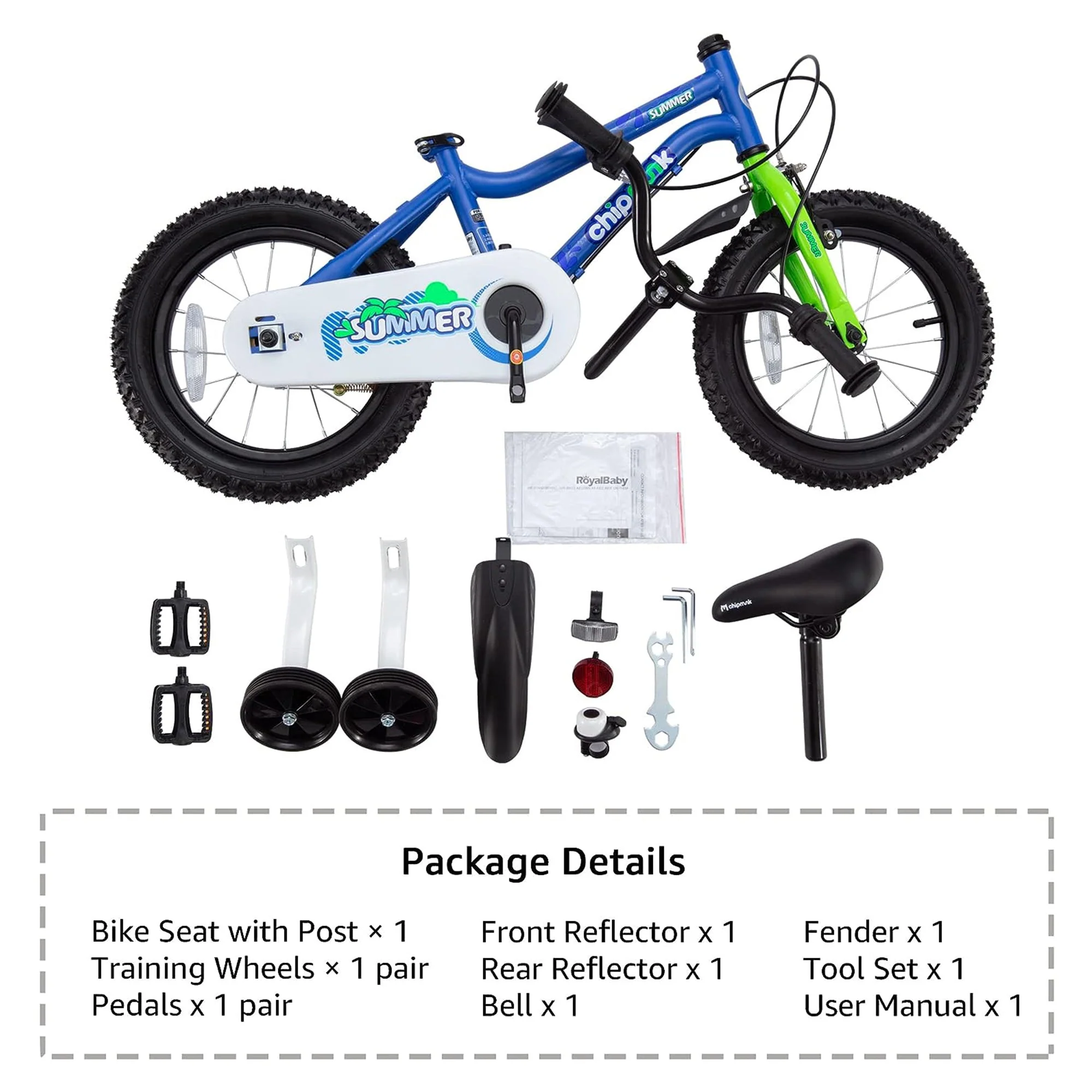 RoyalBaby Chipmunk 12" Toddler Kids Bike with Training Wheels & Bell, Blue - Image 9
