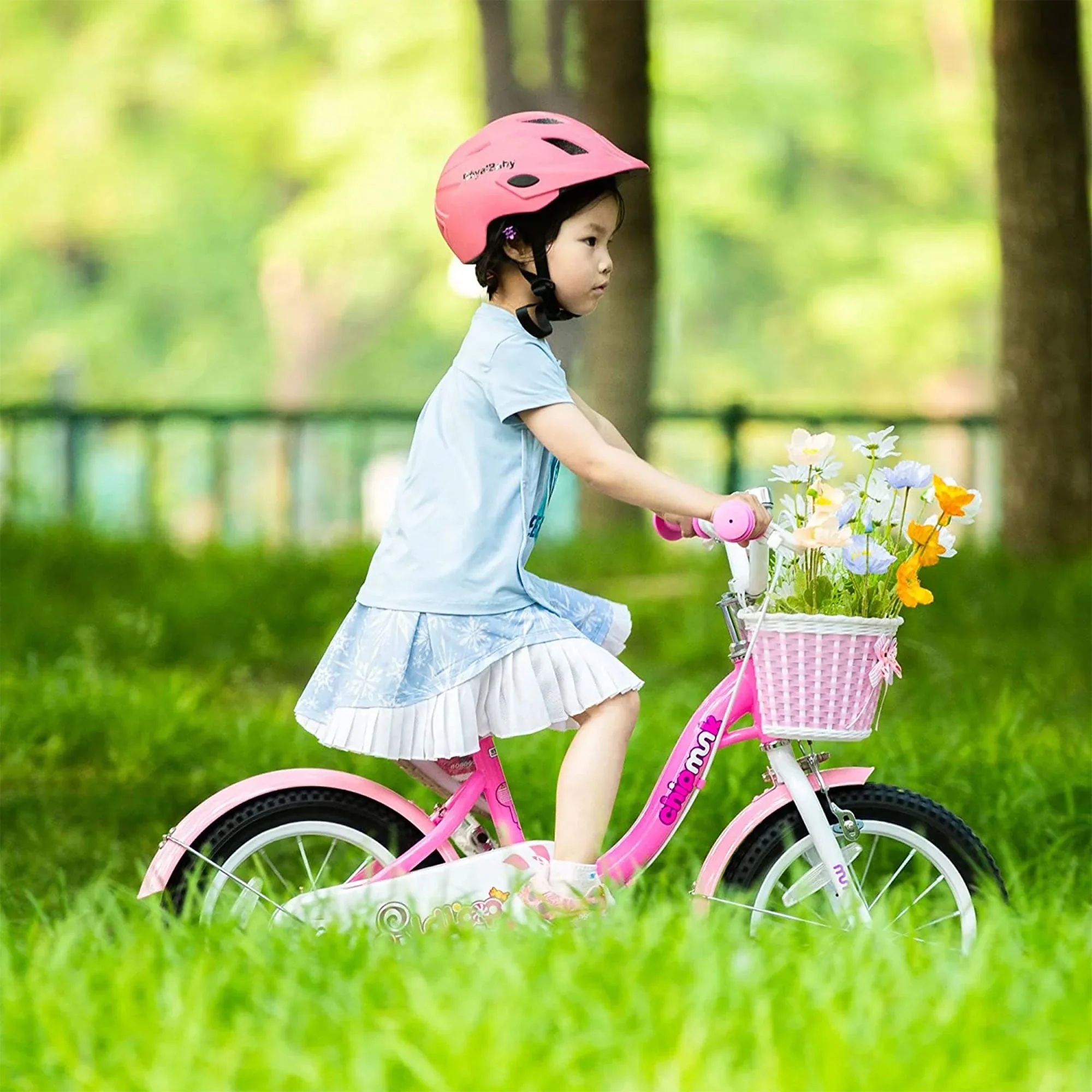 RoyalBaby Chipmunk 16" Kids Bicycle w/ Basket, Training Wheels & Kickstand, Pink - Image 5