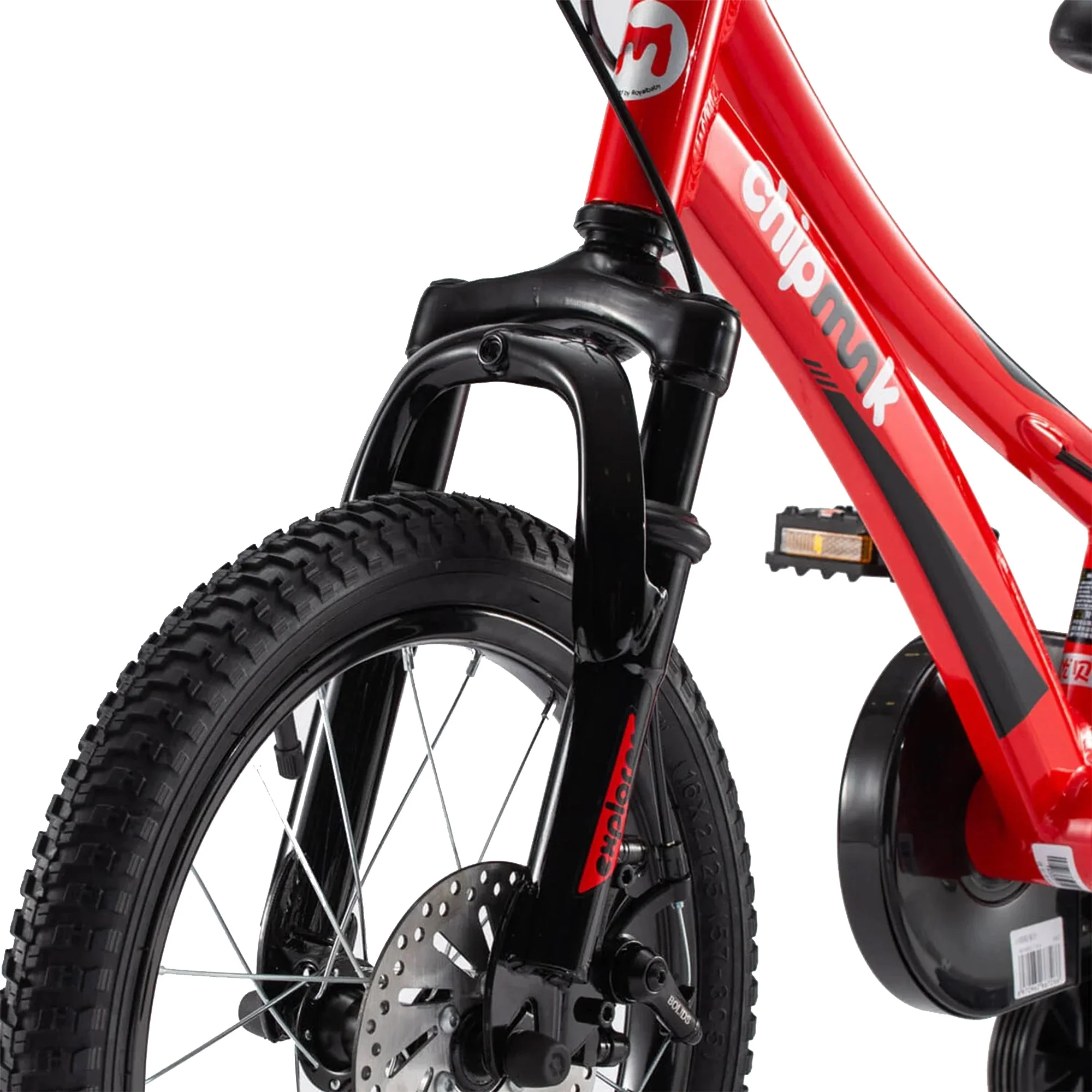 RoyalBaby Chipmunk Explorer 16" Kids Bike w/Training Wheels & Kickstand, Red - Image 3