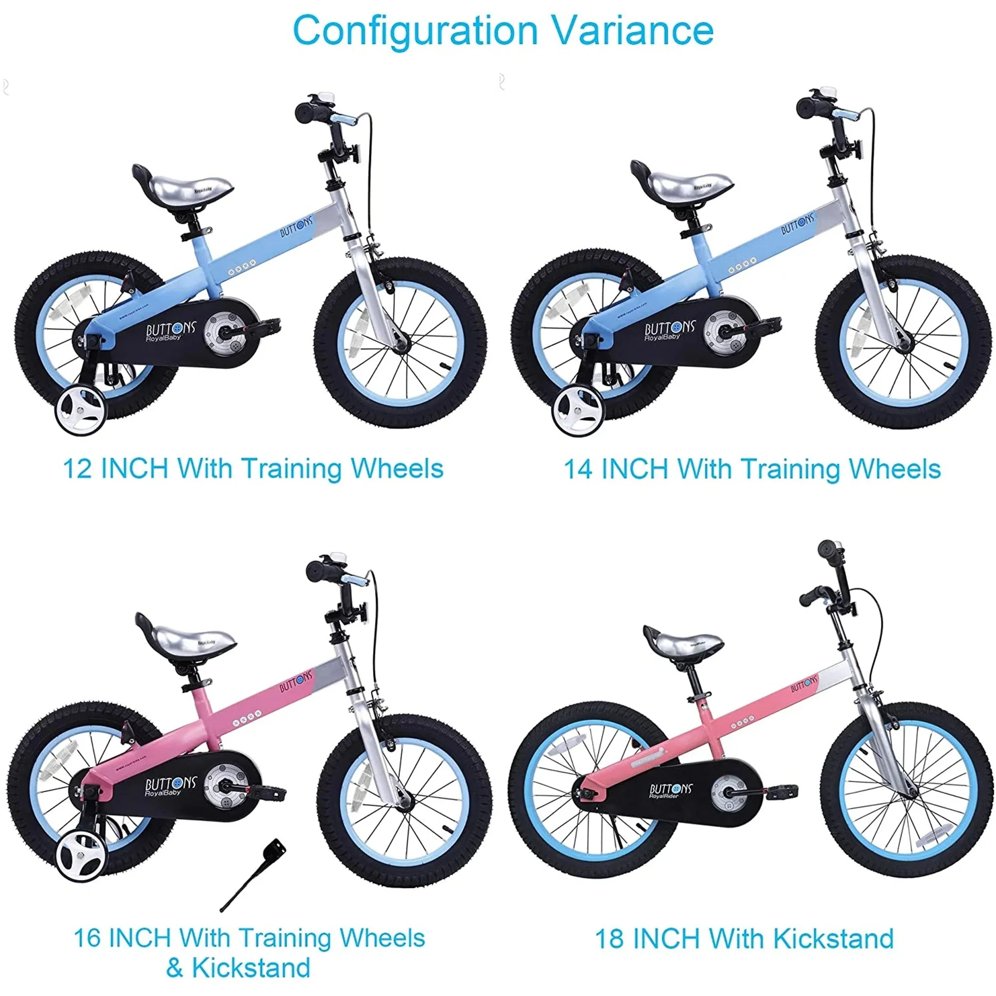 RoyalBaby Cubetube Button 12 Inch Kids Bike with Training Wheels, Matte Blue - Image 7