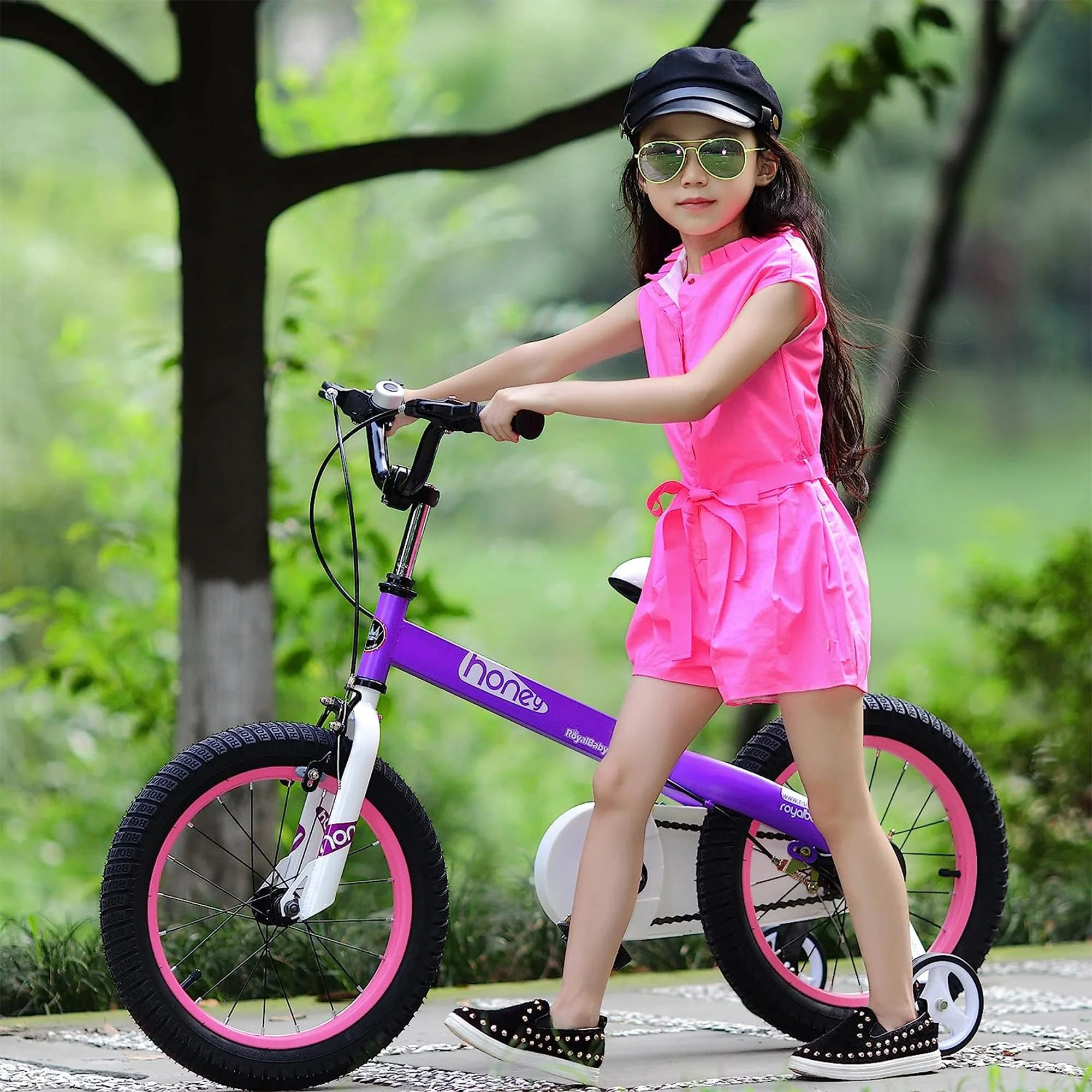 RoyalBaby Cubetube Honey 12 Inch Kids Bike w/Training Wheels & 2 Brakes, Purple - Image 11