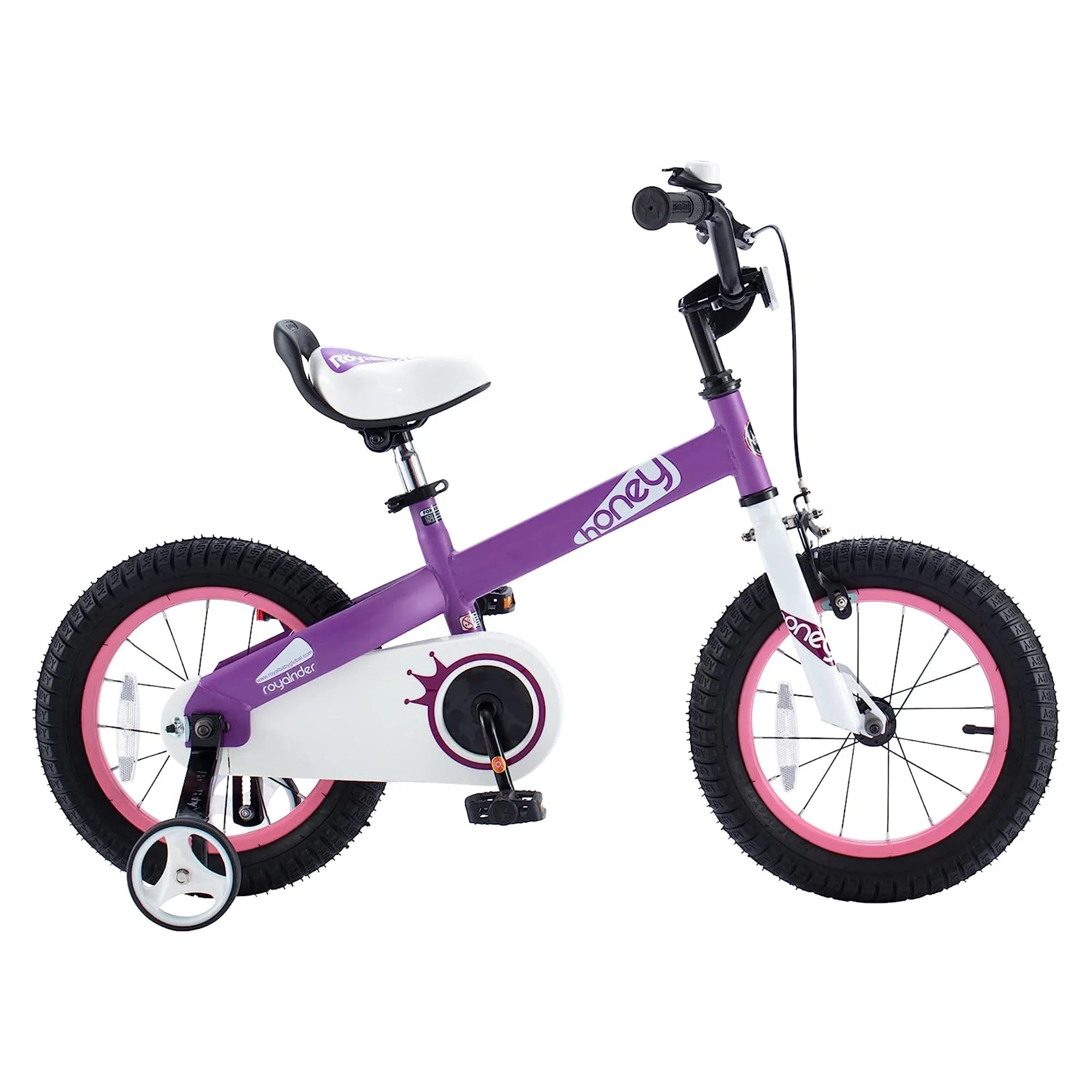 RoyalBaby Cubetube Honey 12 Inch Kids Bike w/Training Wheels & 2 Brakes, Purple - Image 3