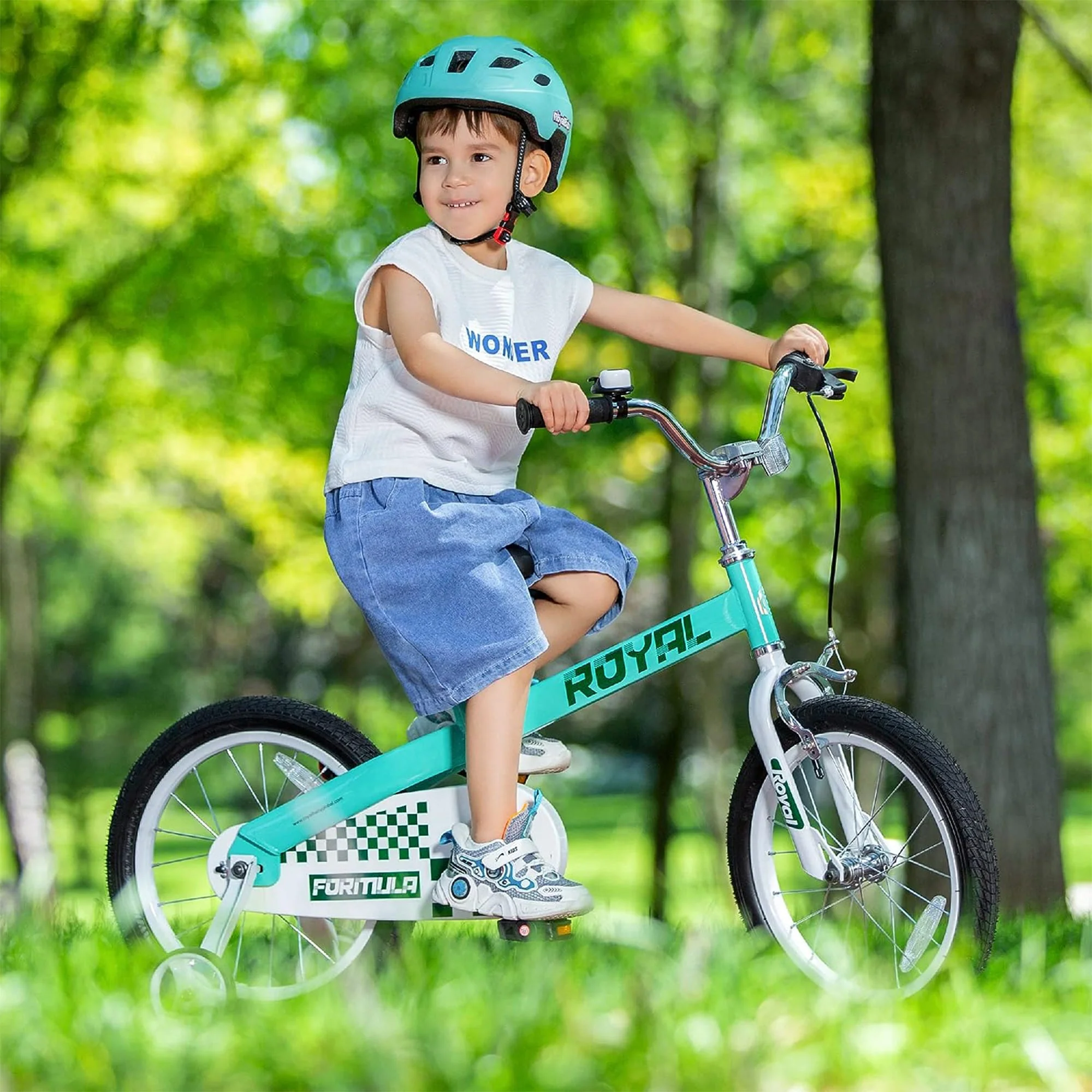 RoyalBaby Formula 16 Inch Kids Bike with Kickstand and Training Wheels, Green - Image 11