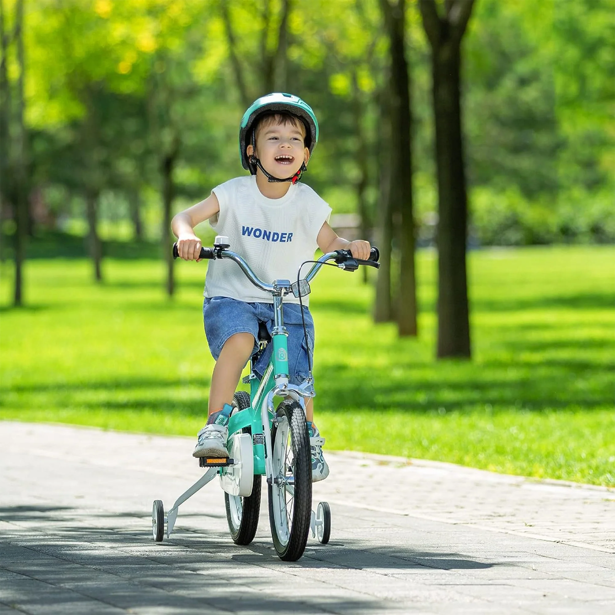 RoyalBaby Formula 16 Inch Kids Bike with Kickstand and Training Wheels, Green - Image 12