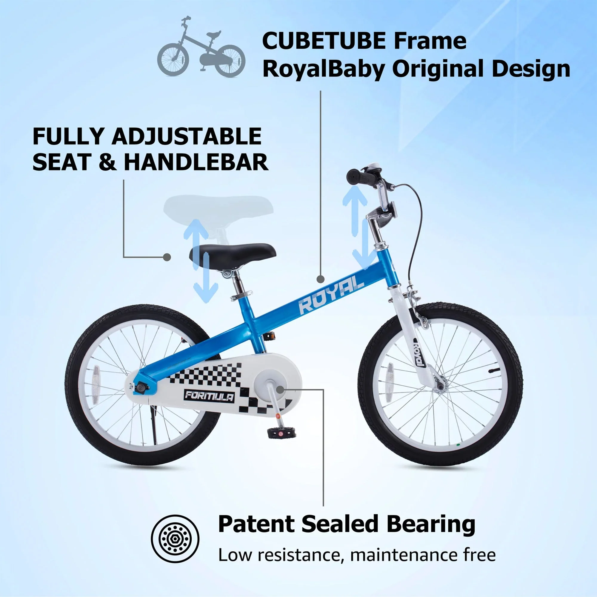 RoyalBaby Formula 20 Inch Kids Bike with Kickstand and Dual Hand Brakes, Blue - Image 8