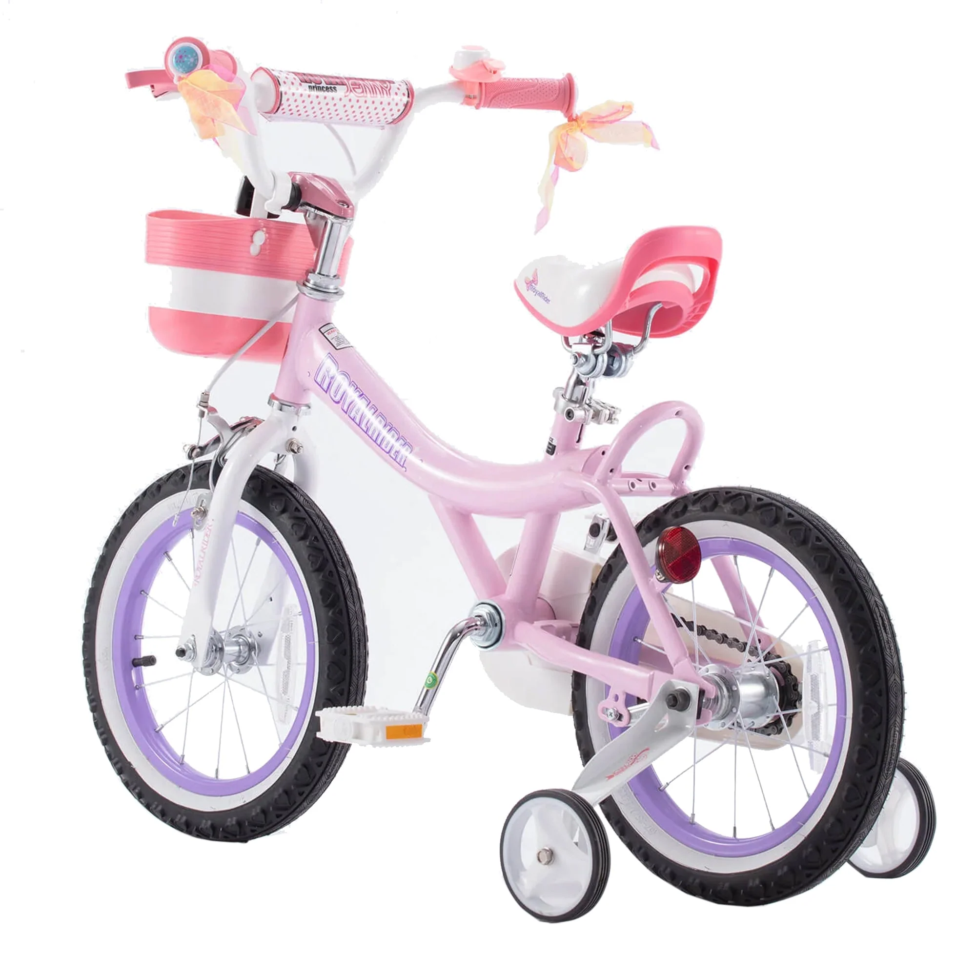 RoyalBaby Jenny Princess 14" Kids Bike w/Training Wheels, Basket & Bell, Pink EL - Image 3