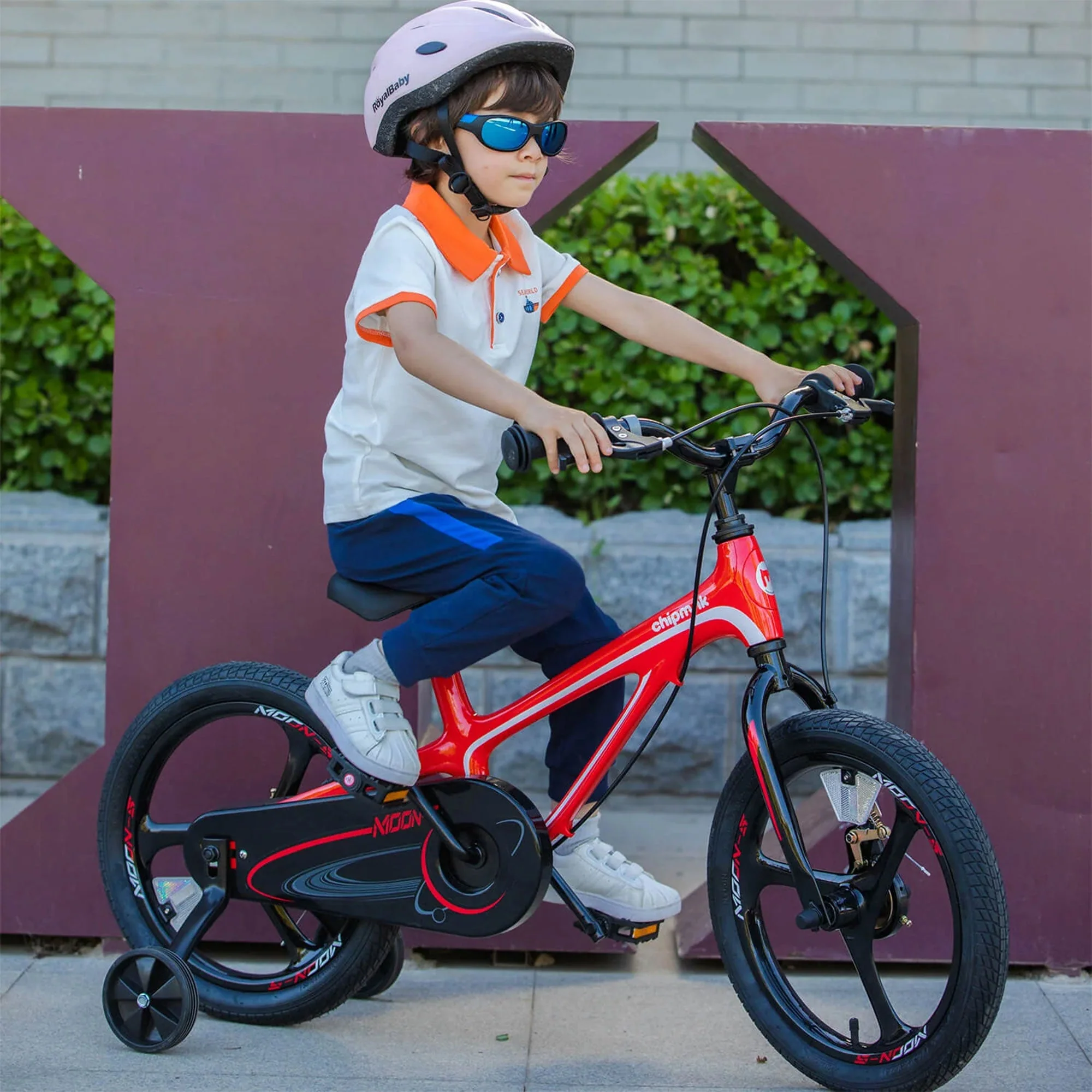 RoyalBaby Moon-5 16" Magnesium Kids Bicycle w/Training Wheels & Kickstand, Red - Image 7