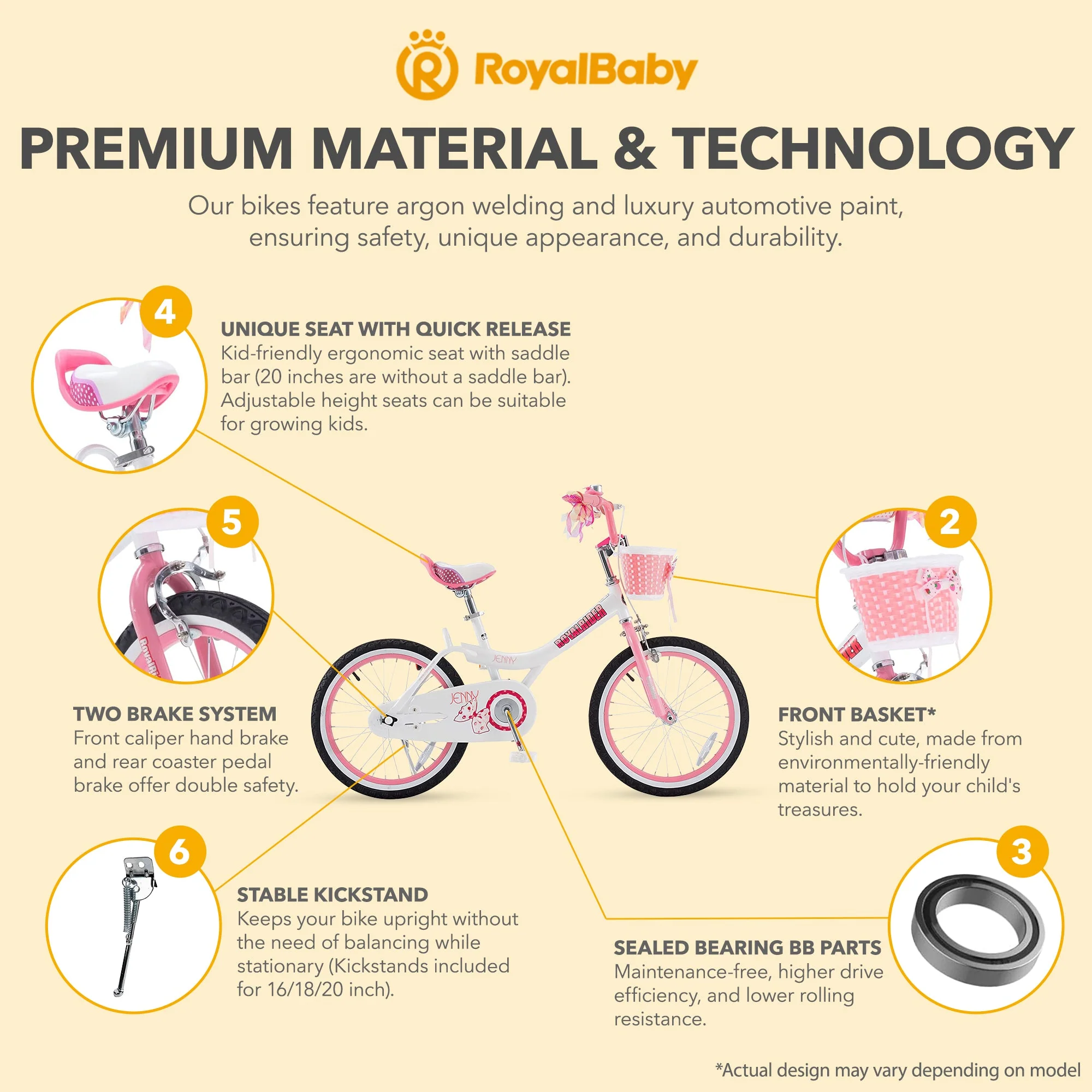 RoyalBaby Princess Girl Kids Outdoor Bicycle 18 Inch with Kickstand, Jenny/Pink - Image 8