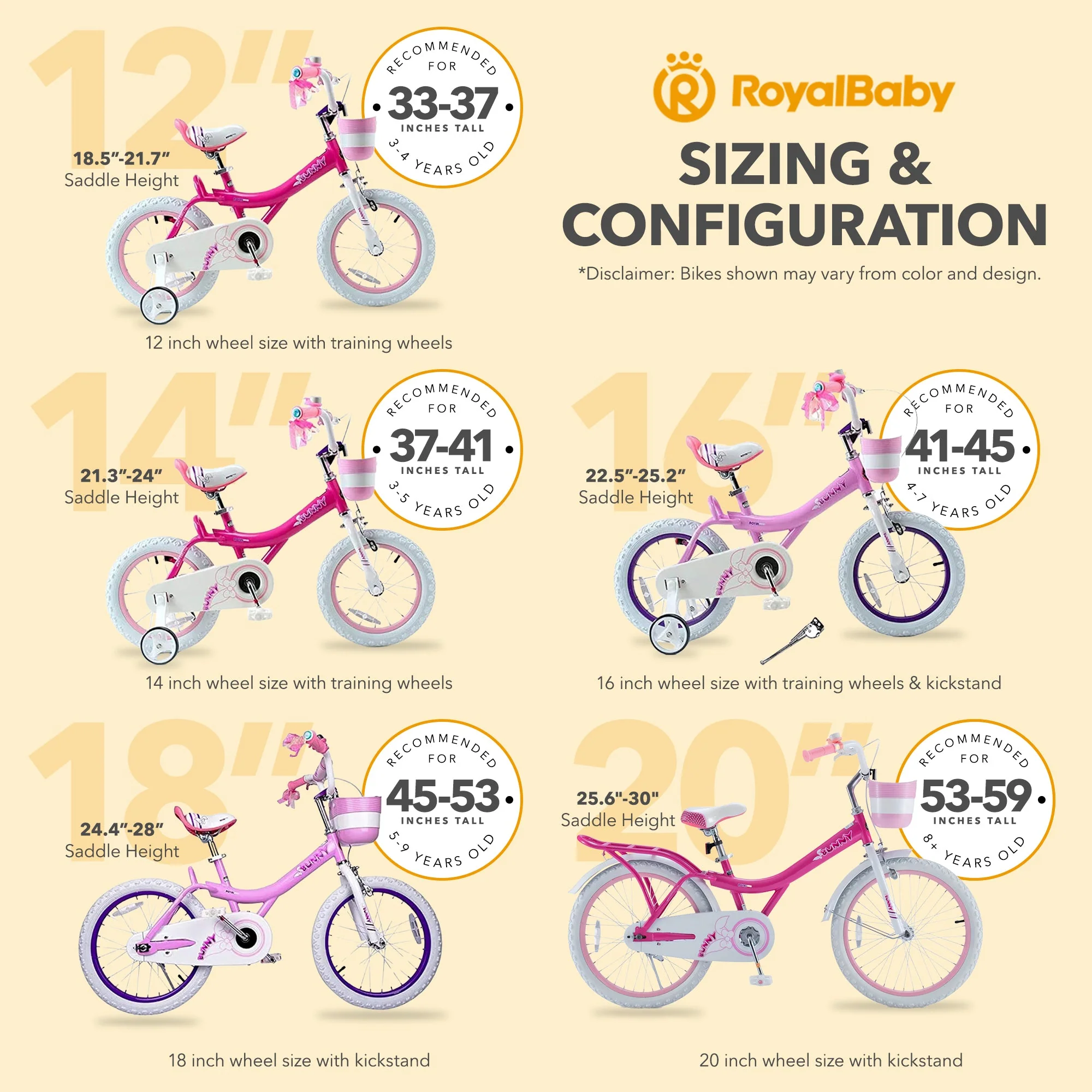 RoyalBaby Princess Girl Kids Outdoor Bicycle 20" with Kickstand, Bunny/Fuchsia - Image 4