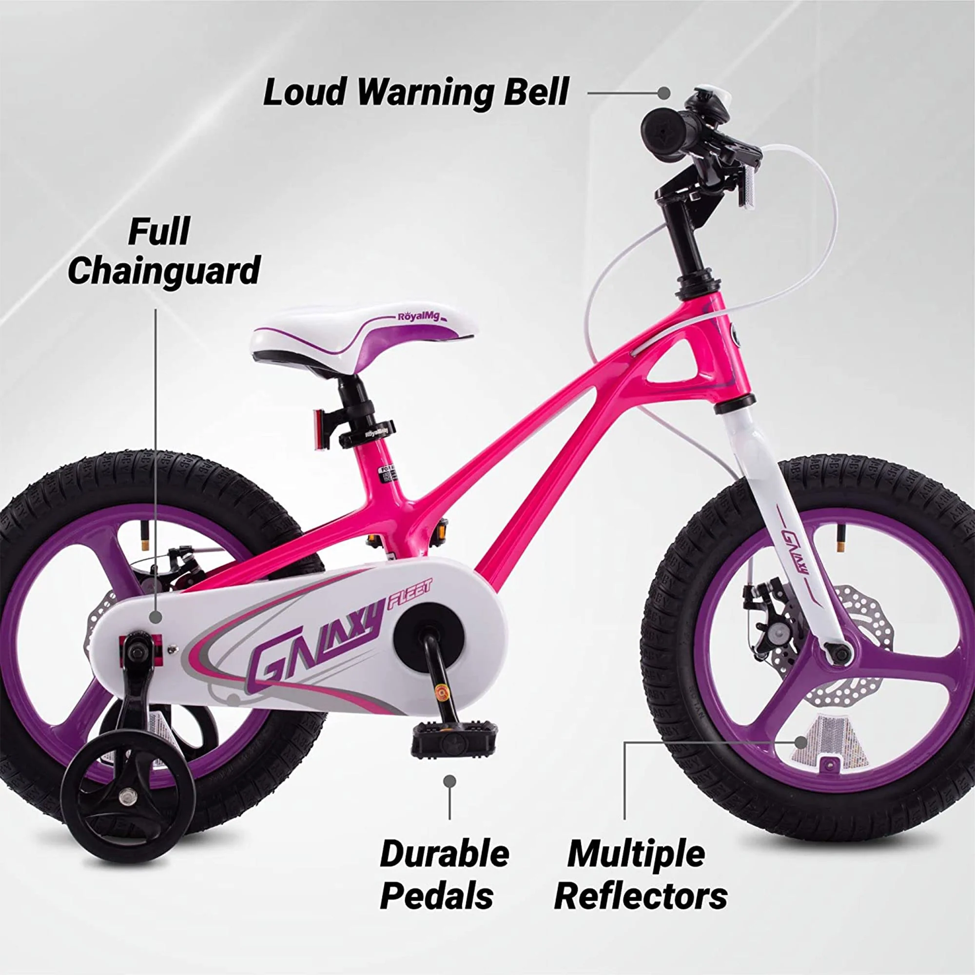 RoyalBaby RoyalMg Galaxy Fleet 16" Kids Bicycle with Training Wheels, Fuchsia - Image 6