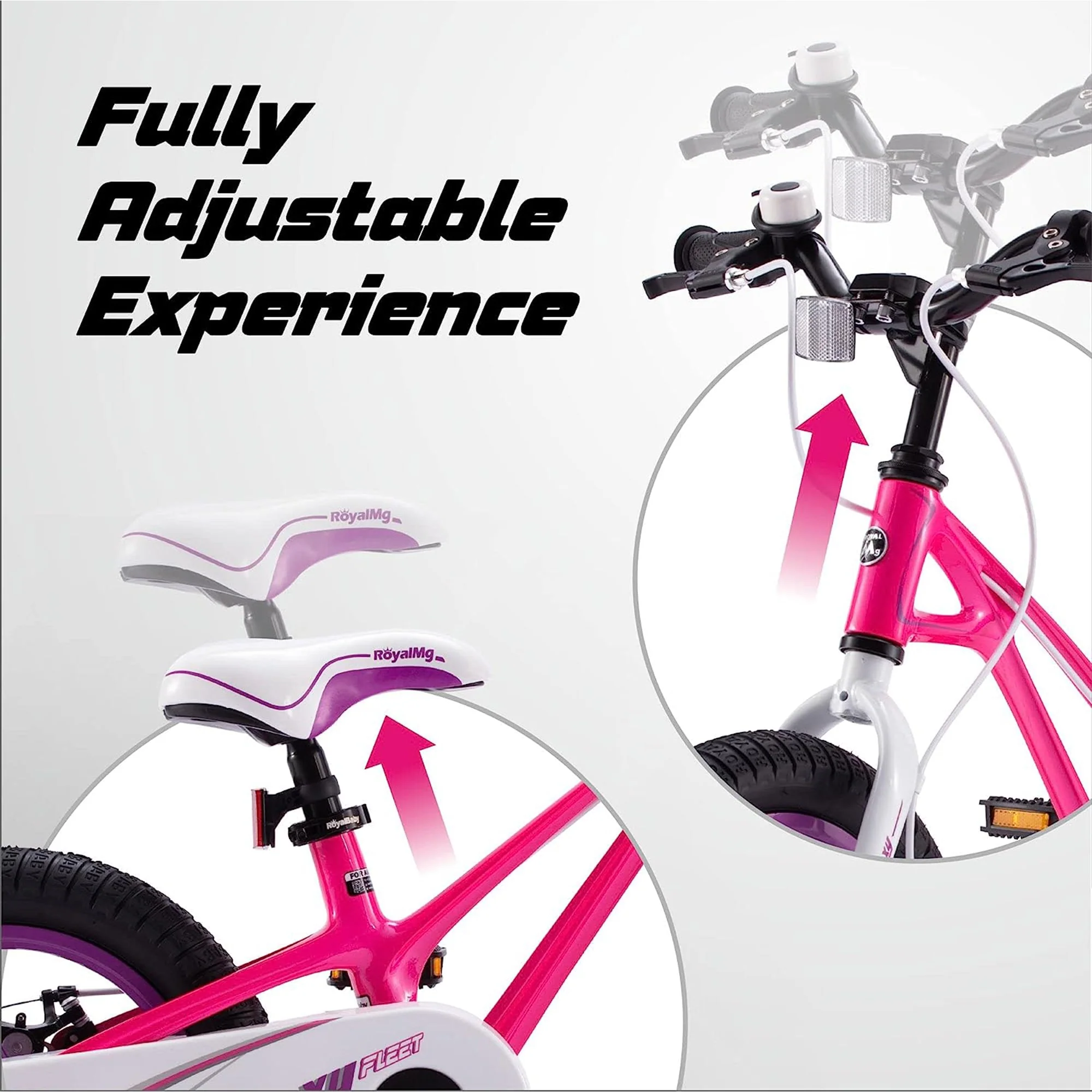 RoyalBaby RoyalMg Galaxy Fleet 16" Kids Bicycle with Training Wheels, Fuchsia - Image 7