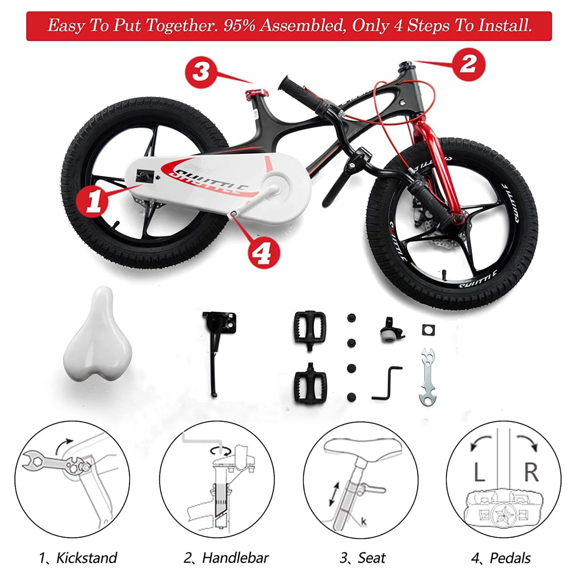 RoyalBaby Space Shuttle 18" Magnesium Alloy Kids Bicycle w/2 Disc Brakes, Black - Image 6