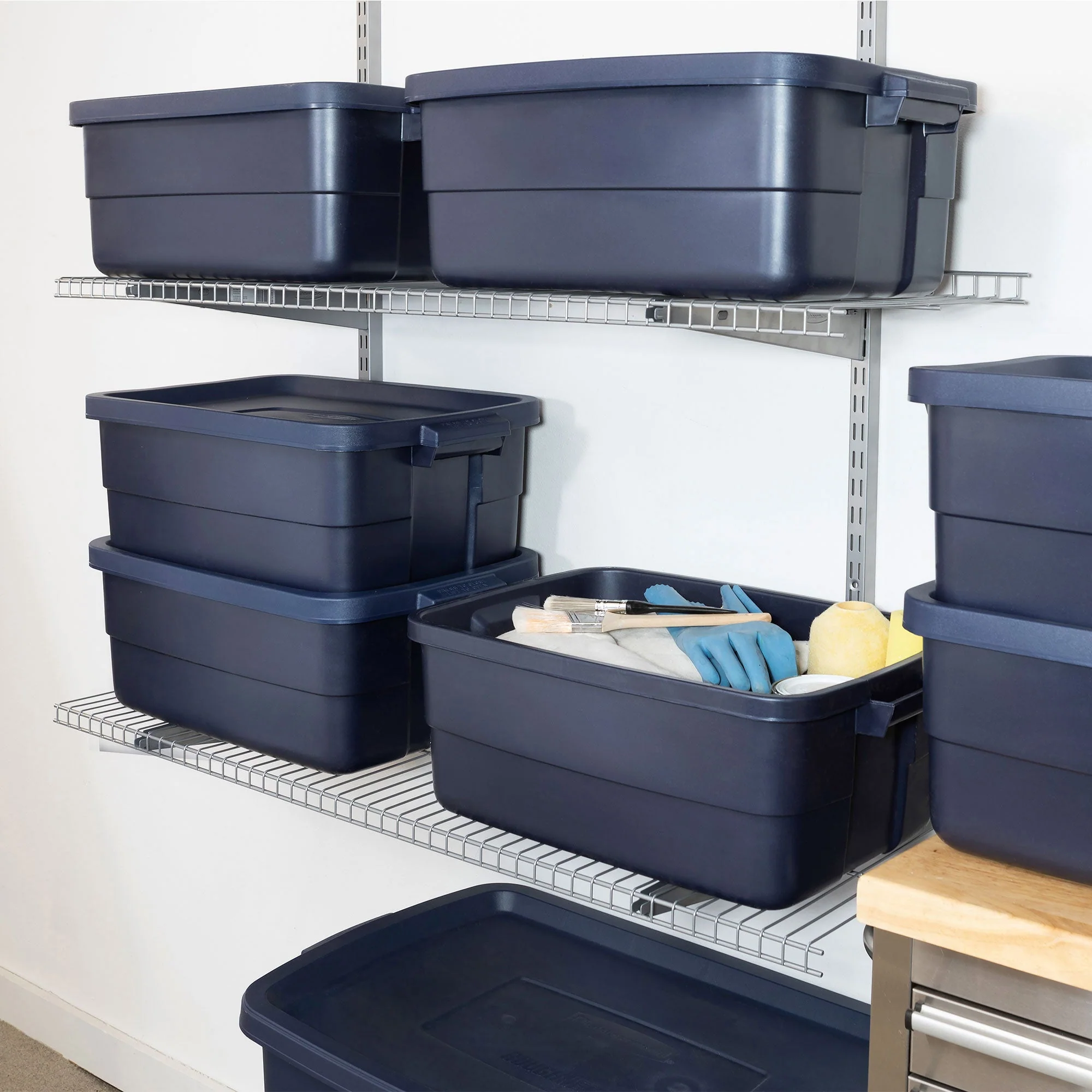 Rubbermaid 10 Gallon Stackable Storage Container, Dark Indigo Metallic (6 Pack) - Image 3