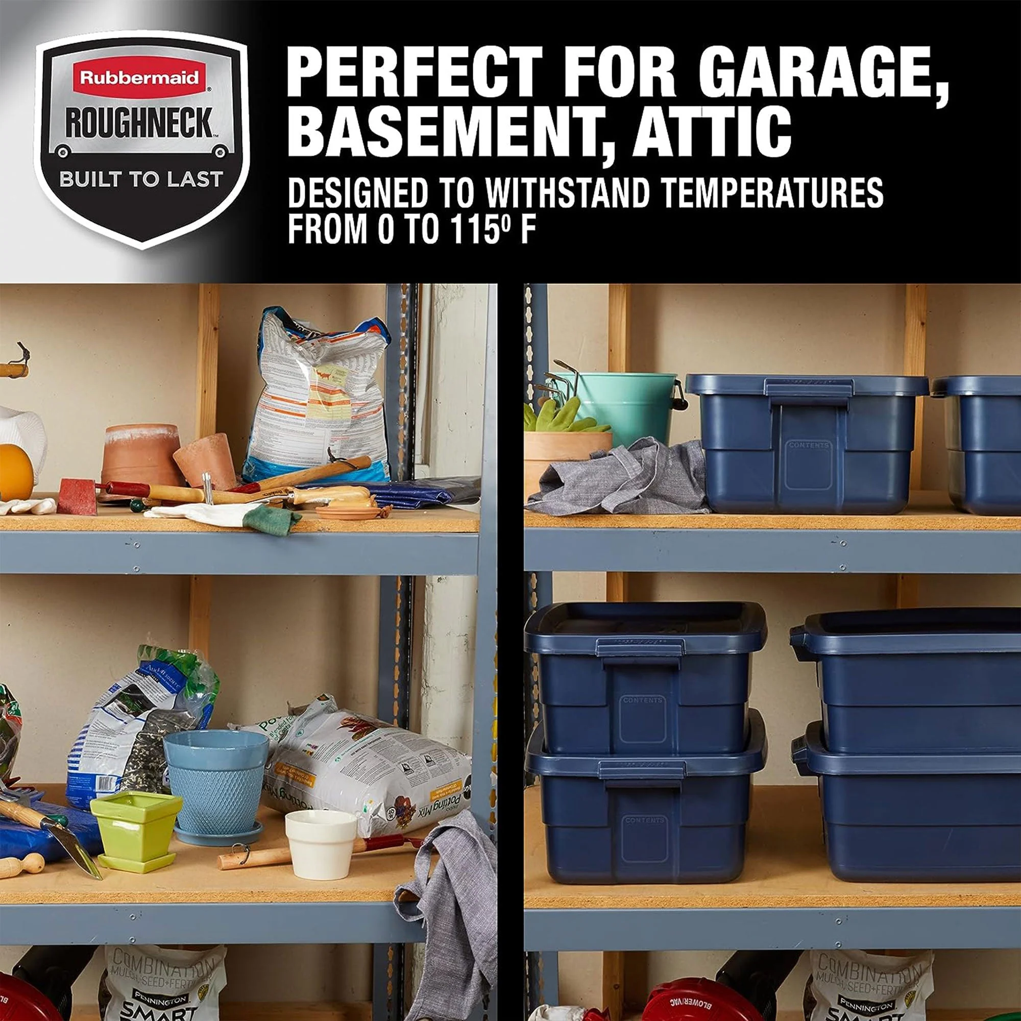 Rubbermaid 10 Gallon Stackable Storage Container, Dark Indigo Metallic (6 Pack) - Image 4