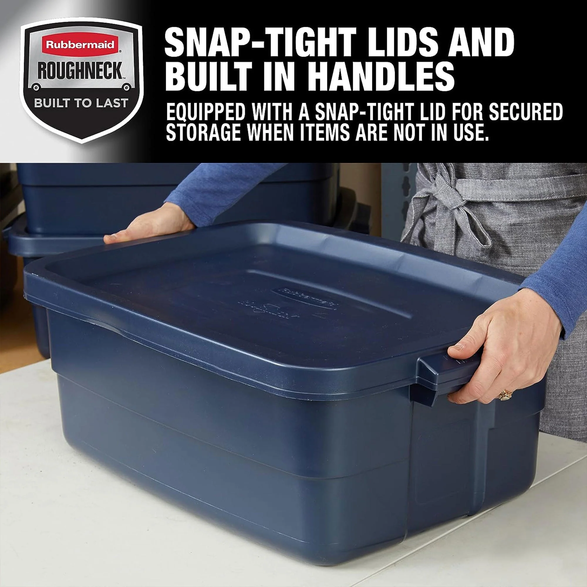 Rubbermaid 10 Gallon Stackable Storage Container, Dark Indigo Metallic (6 Pack) - Image 5