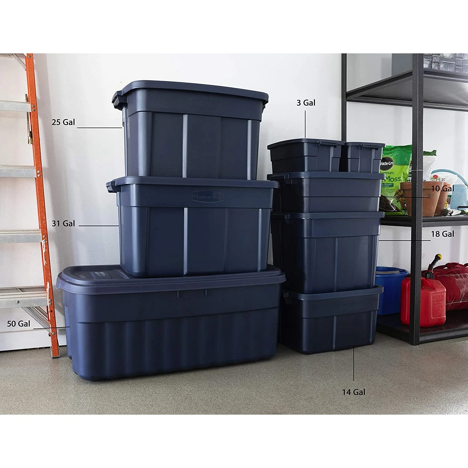 Rubbermaid 18 Gallon Stackable Storage Container, Dark Indigo Metallic (12 Pack) - Image 5