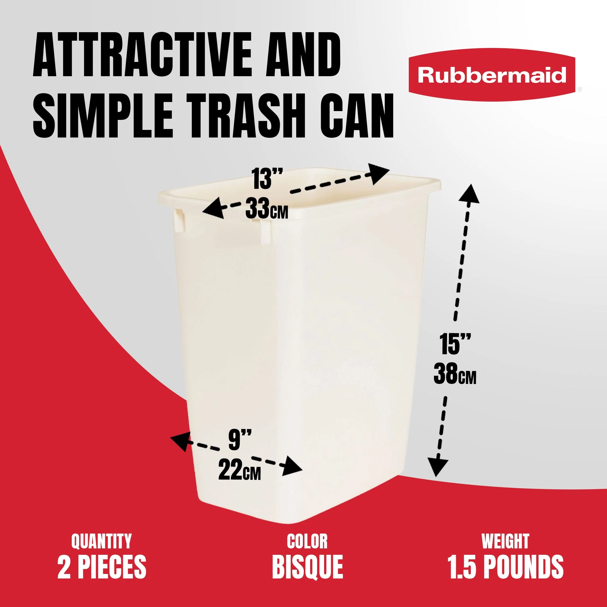 Rubbermaid 21 Quart Rectangular Kitchen Wastebasket Trash Can, Bisque (2 Pack) - Image 3