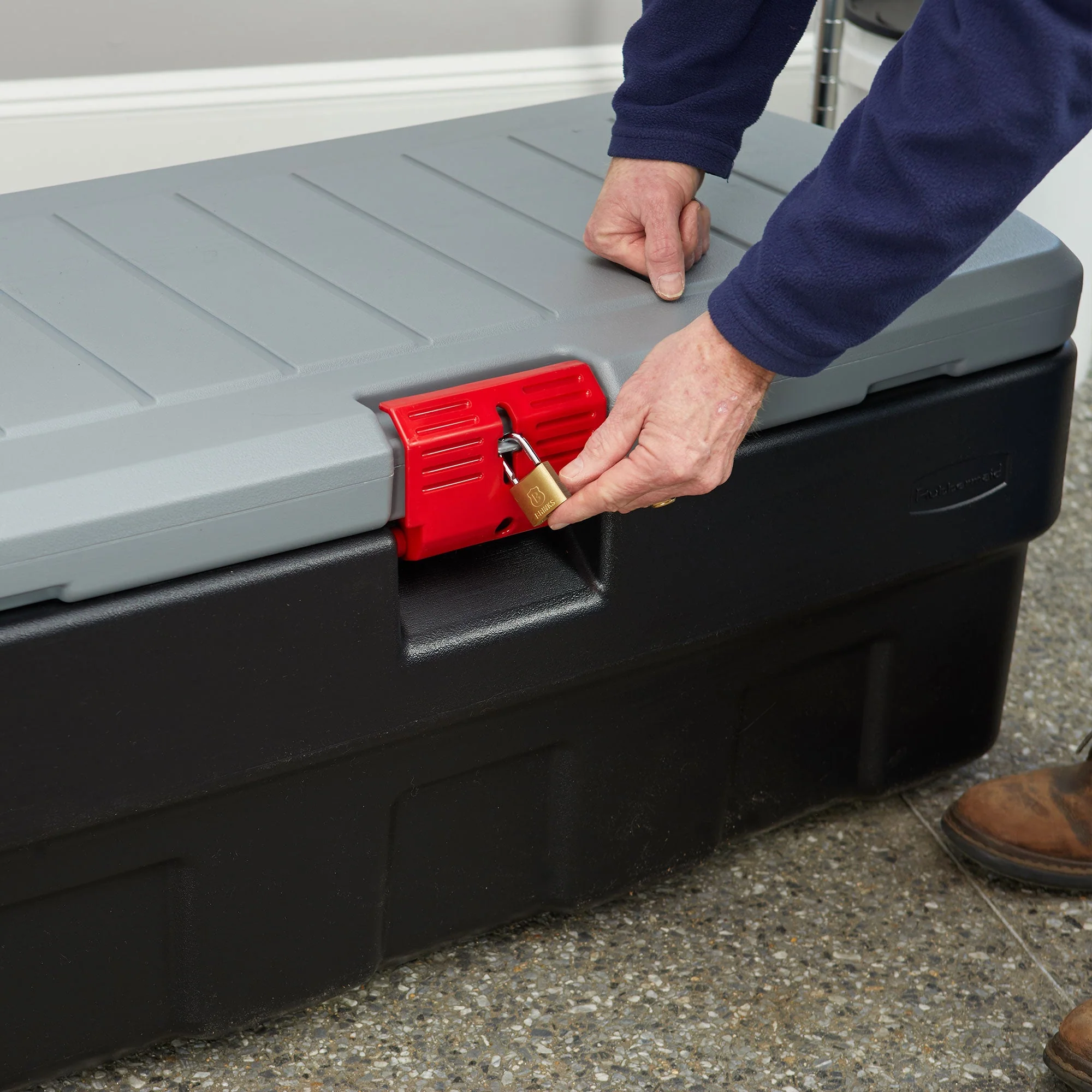 Rubbermaid 48 Gallon Black Action Packer Lockable Latch Storage Box Tote, Single - Image 8