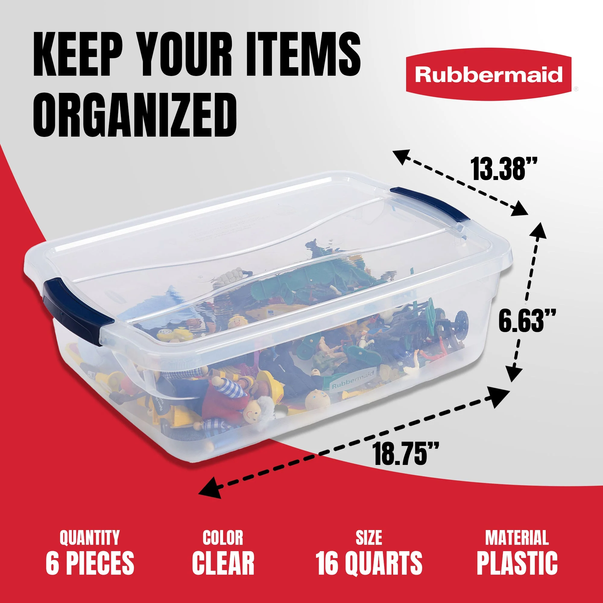 Rubbermaid Cleverstore 17 Quart Plastic Storage Tote Container with Lid (6 Pack) - Image 4