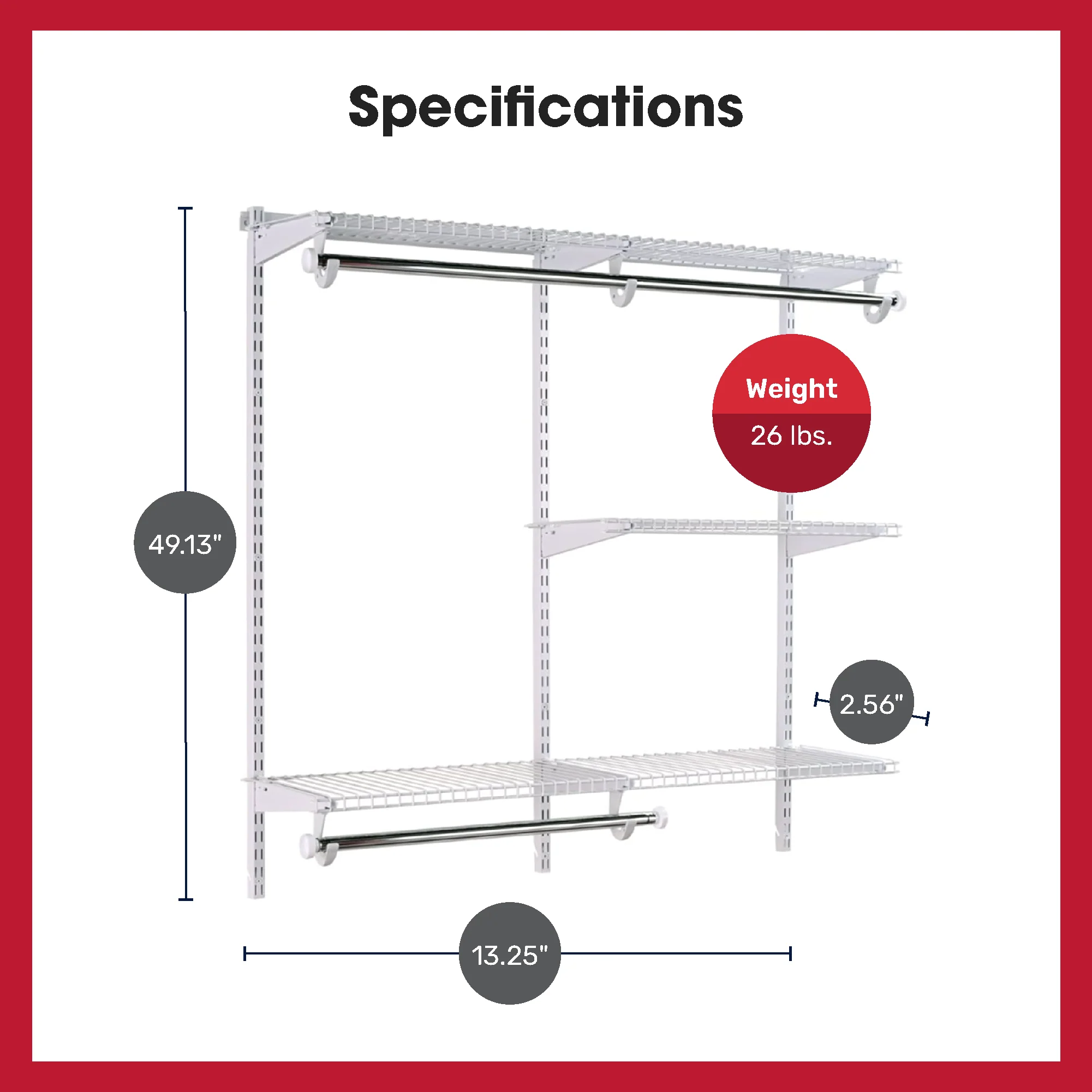 Rubbermaid Configurations 4-8 Feet Custom DIY Closet Organizer Kit, White - Image 3