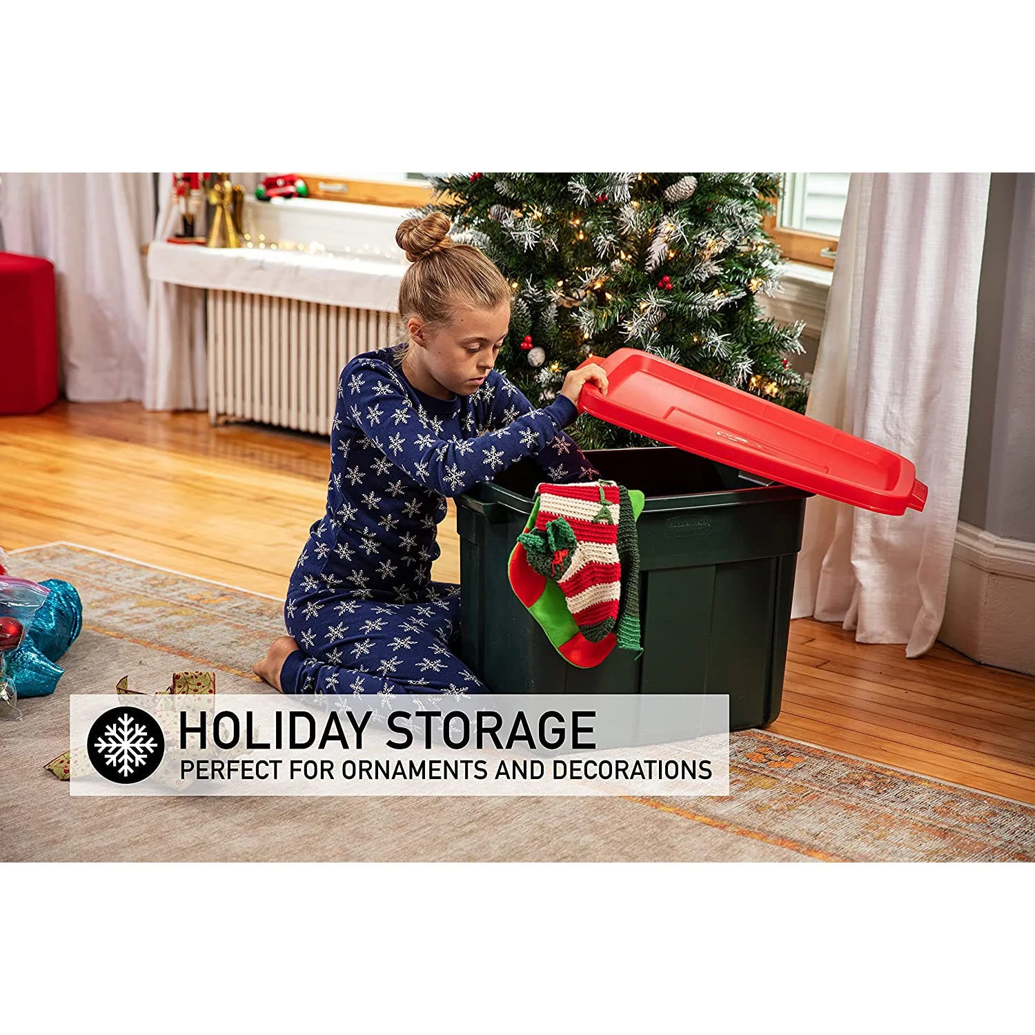 Rubbermaid Roughneck 18 Gal Plastic Holiday Storage Tote, Green and Red (6 Pack) - Image 8