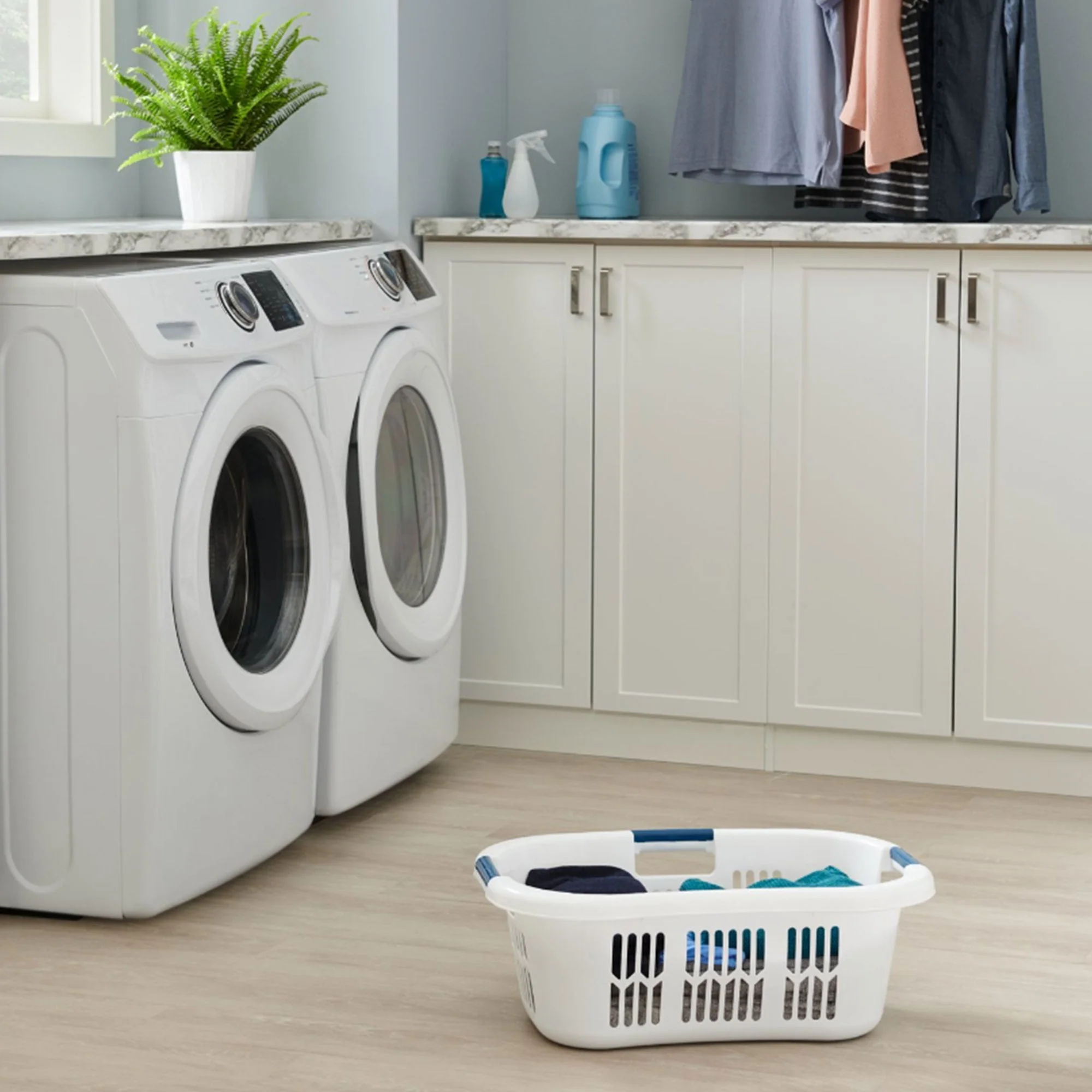 Rubbermaid Small Laundry Basket 2.1 Bushel Hip-Hugger Plastic Bin, White, 4 Pack - Image 3